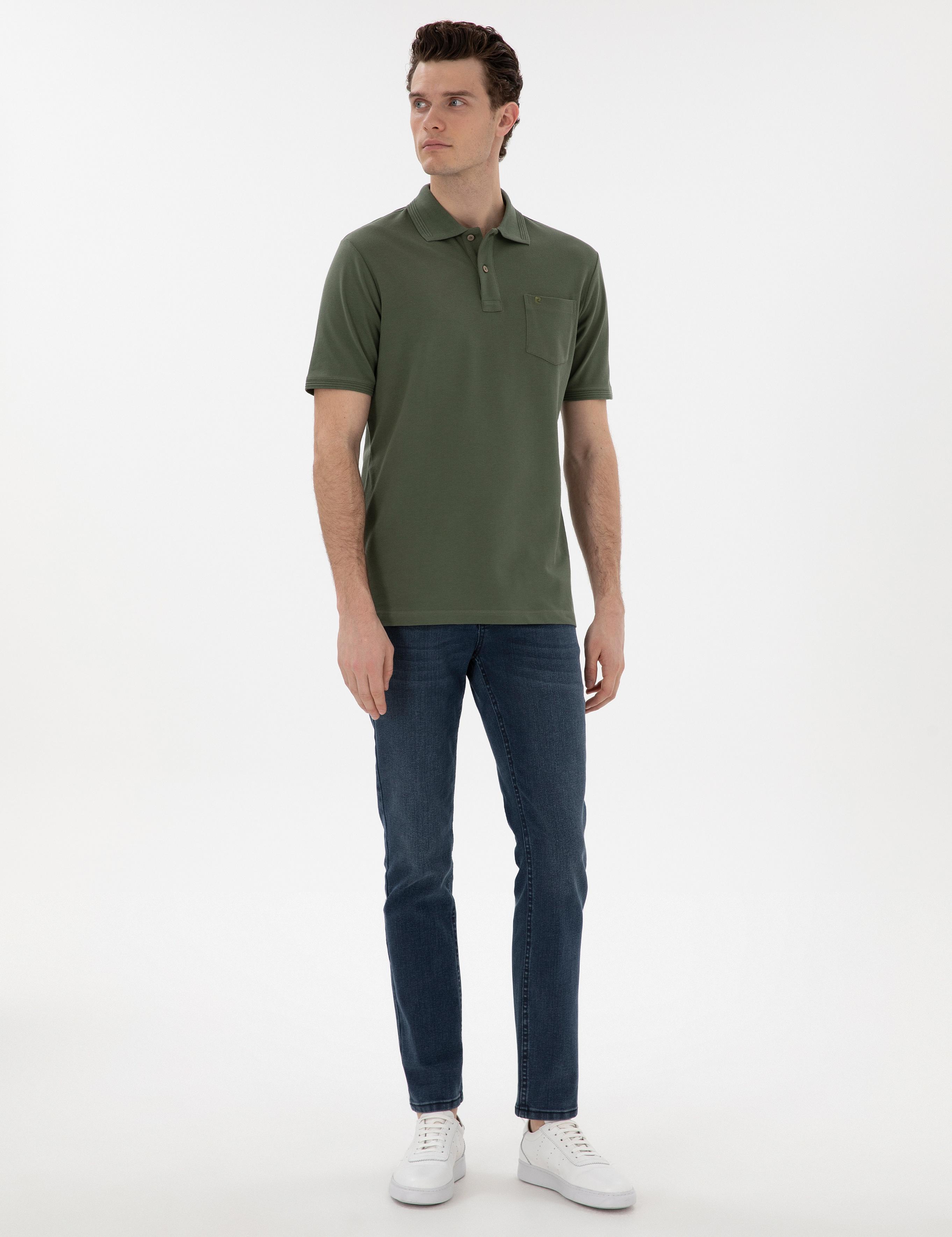 Haki Regular Fit Kıvrılmaz Polo Yaka Basic Tişört