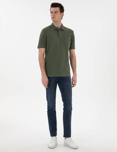 Haki Regular Fit Kıvrılmaz Polo Yaka Basic Tişört
