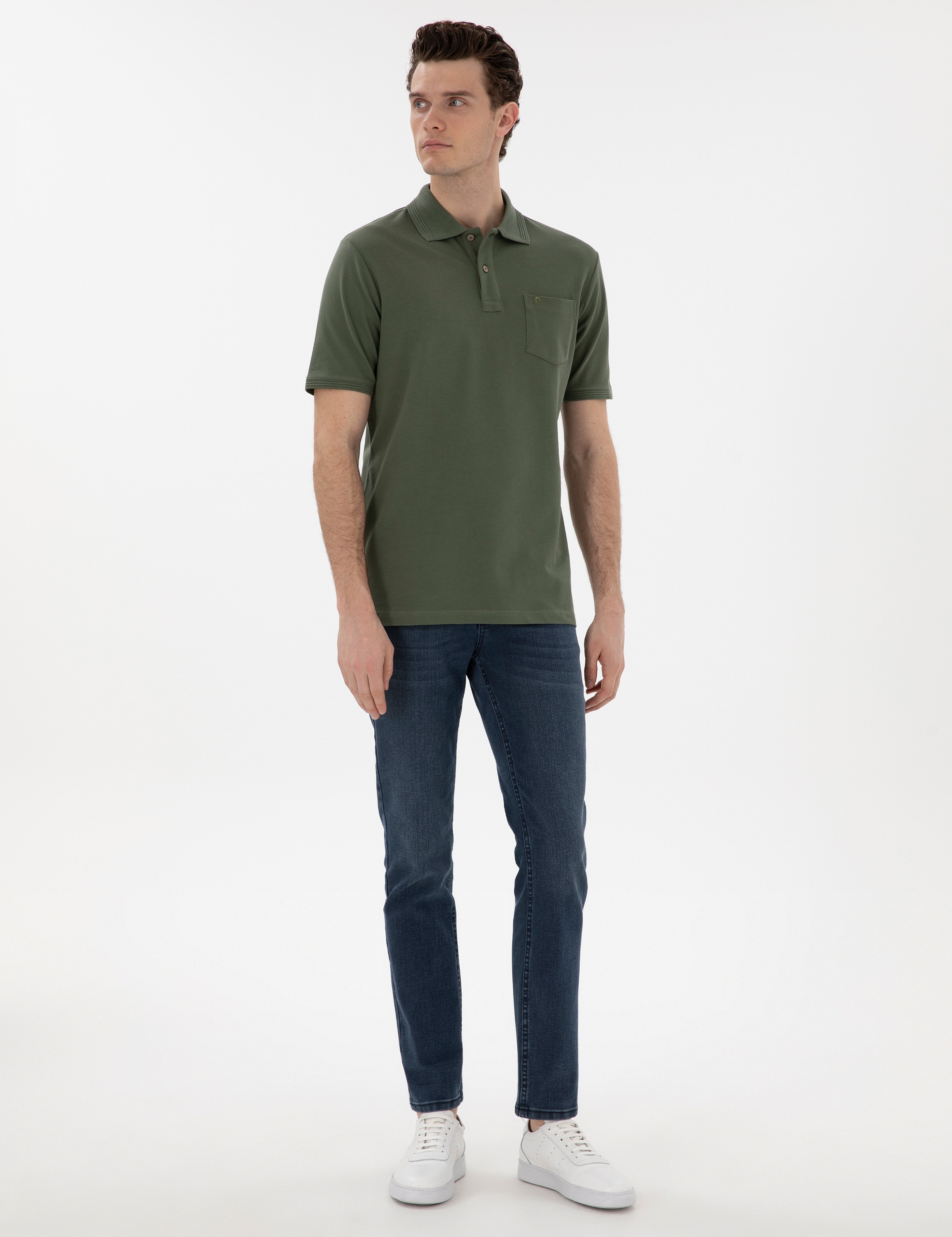 Haki Regular Fit Kıvrılmaz Polo Yaka Basic Tişört - Image 4