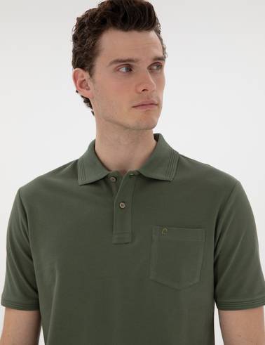 Haki Regular Fit Kıvrılmaz Polo Yaka Basic Tişört