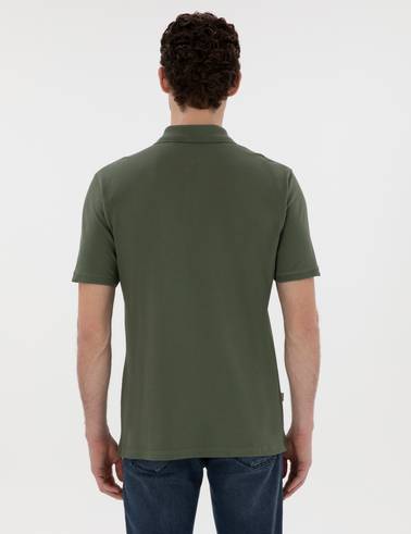 Haki Regular Fit Kıvrılmaz Polo Yaka Basic Tişört