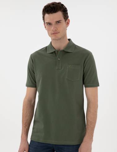 Haki Regular Fit Kıvrılmaz Polo Yaka Basic Tişört