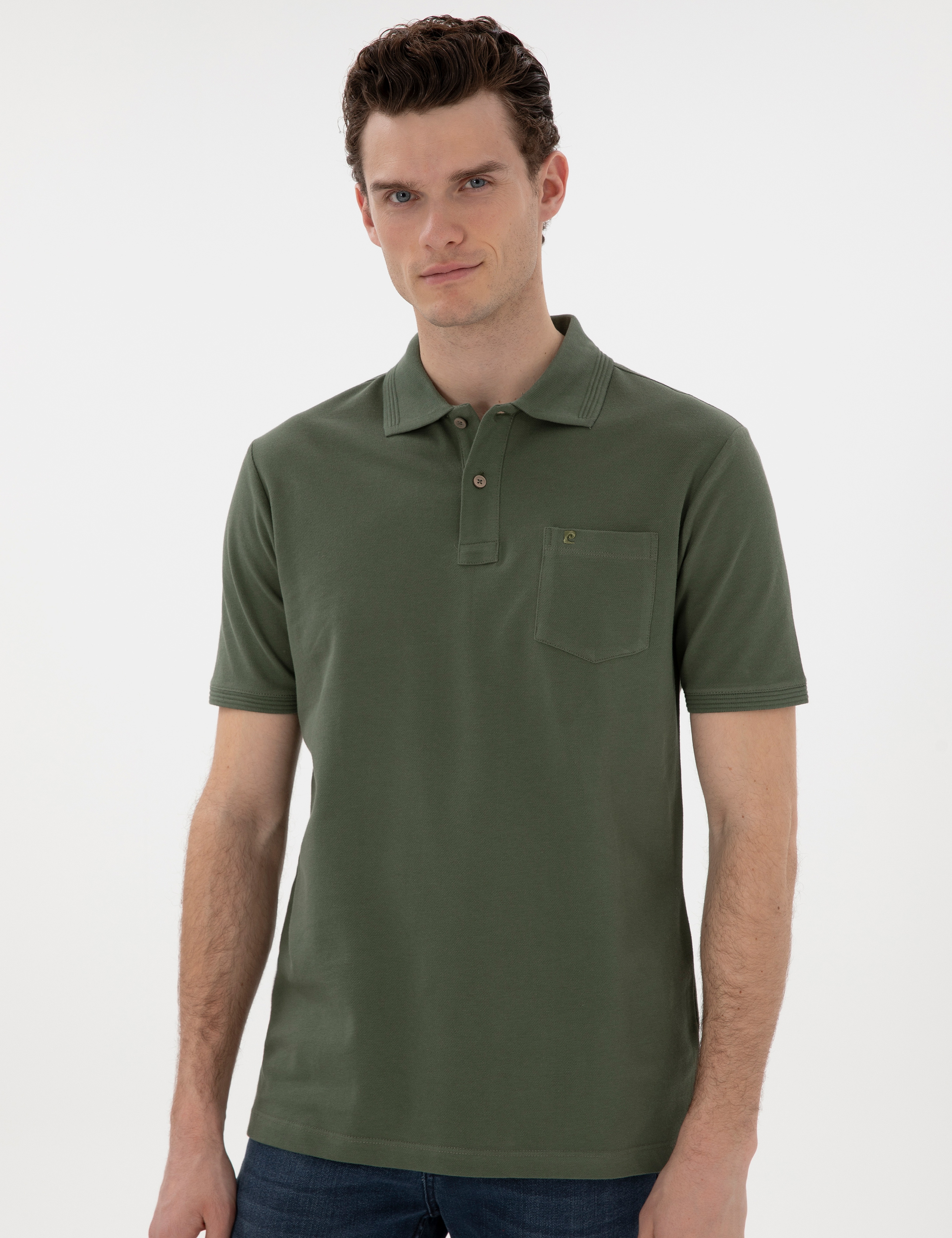 Haki Regular Fit Kıvrılmaz Polo Yaka Basic Tişört
