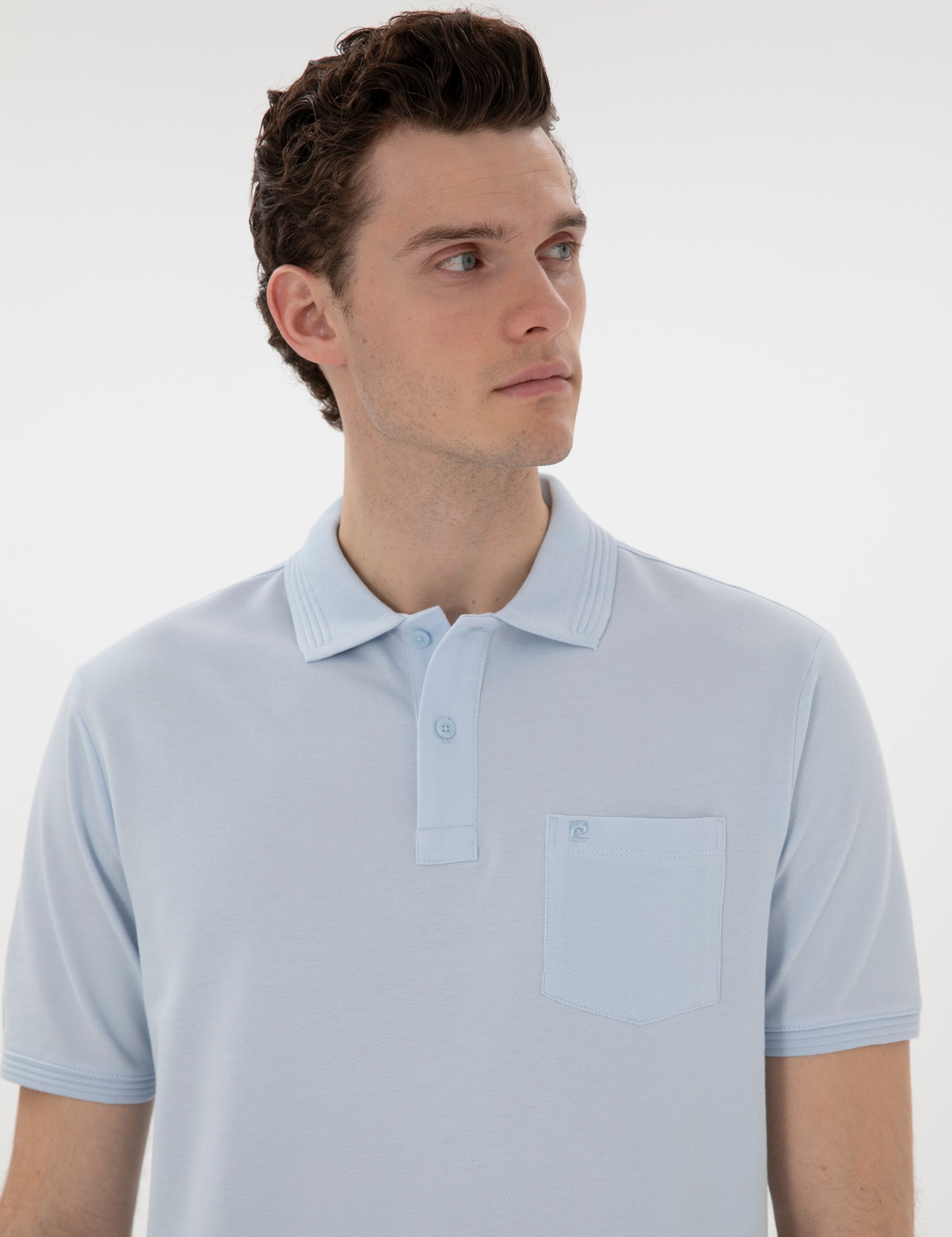 Açık Mavi Regular Fit %100 Pamuk Kıvrılmaz Polo Yaka Basic Tişört - Image 2