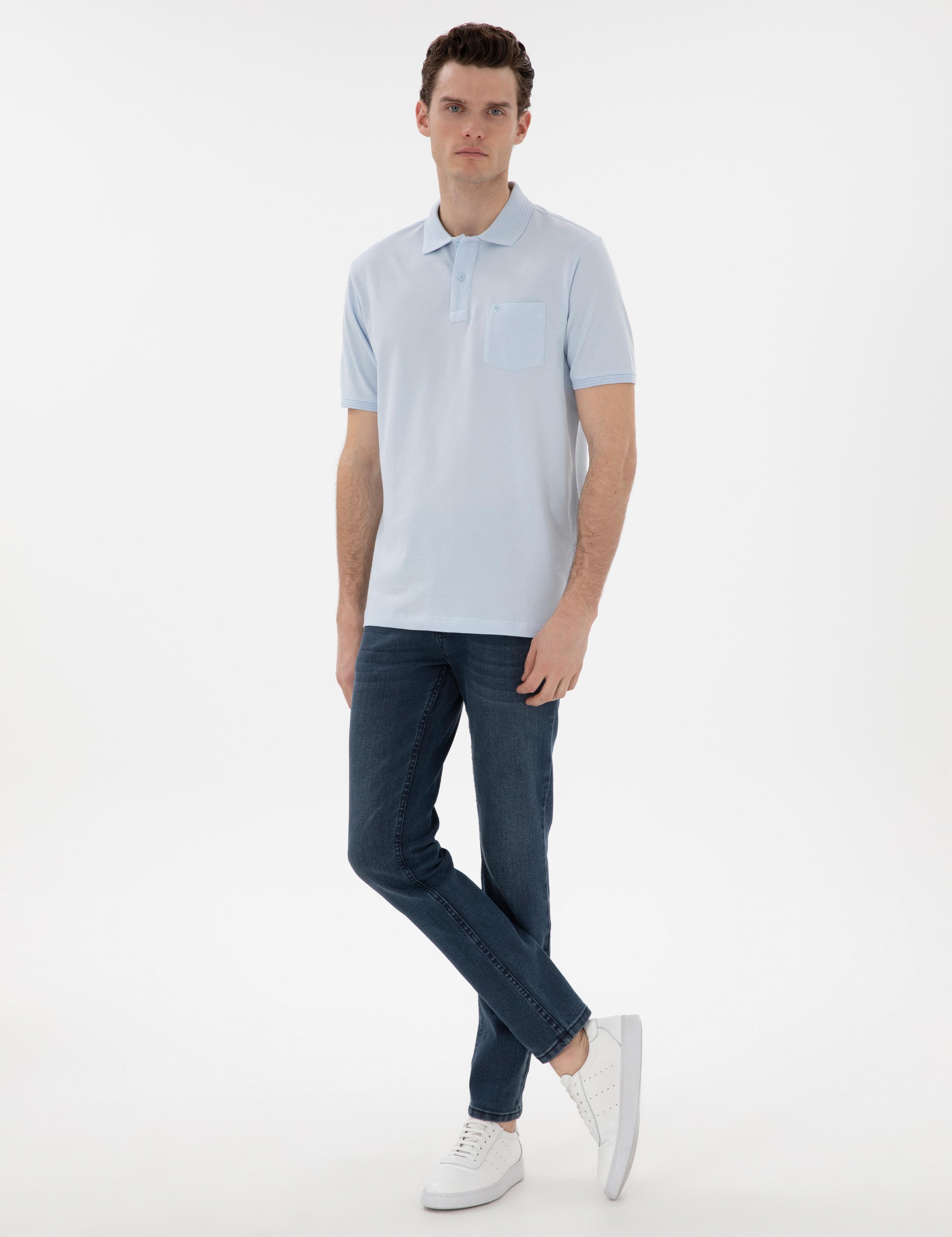 Açık Mavi Regular Fit Kıvrılmaz Polo Yaka Basic Tişört