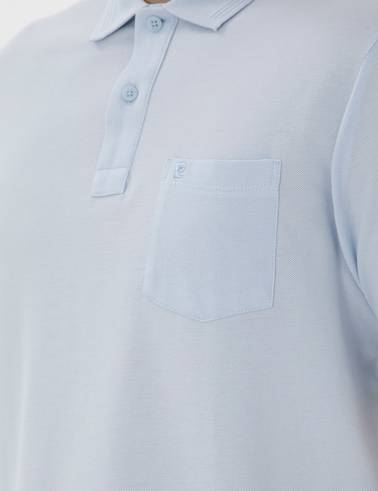 Açık Mavi Regular Fit %100 Pamuk Kıvrılmaz Polo Yaka Basic Tişört