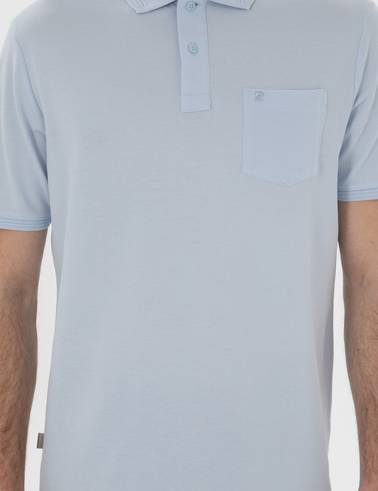 Açık Mavi Regular Fit %100 Pamuk Kıvrılmaz Polo Yaka Basic Tişört