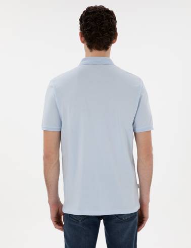 Açık Mavi Regular Fit %100 Pamuk Kıvrılmaz Polo Yaka Basic Tişört