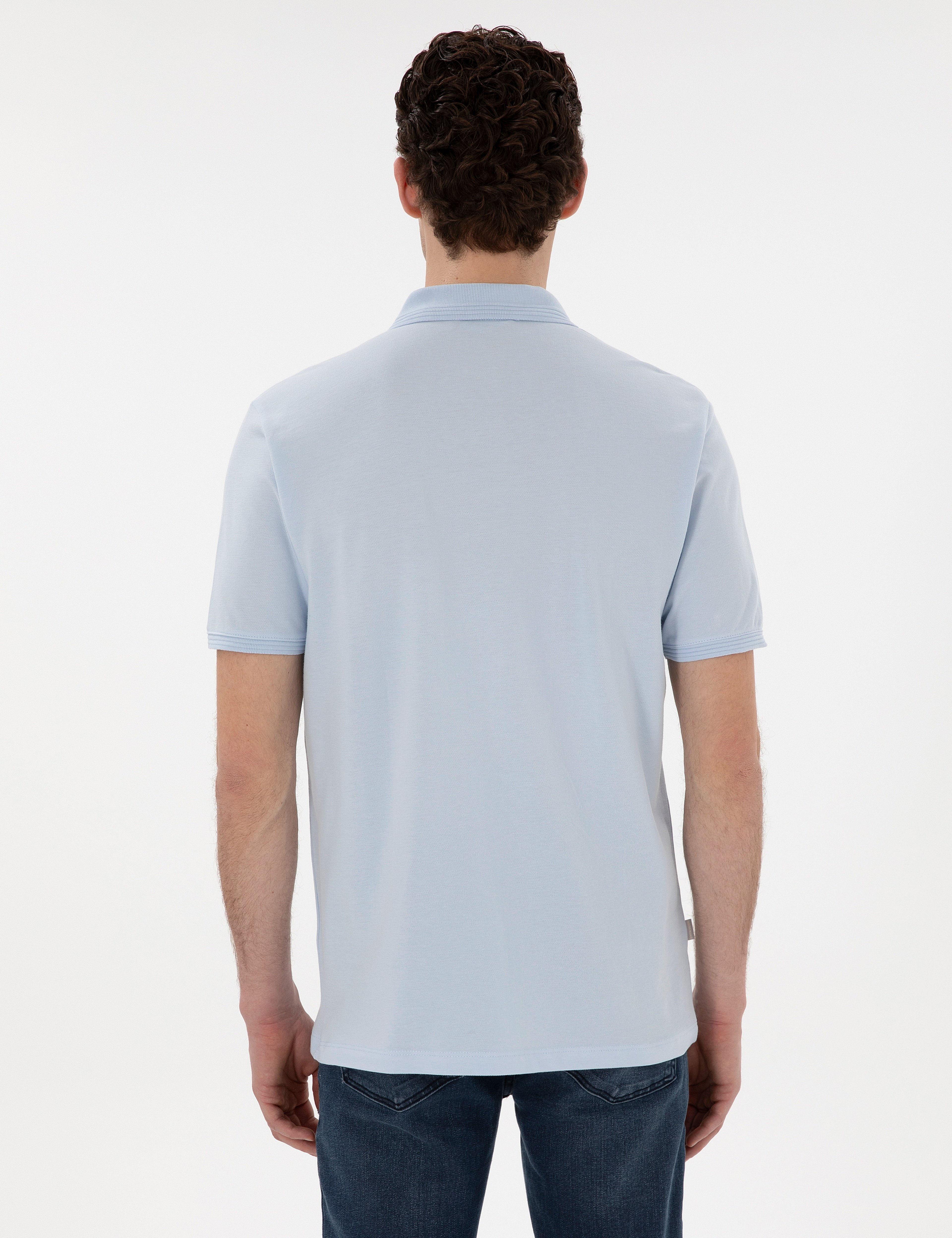 Açık Mavi Regular Fit %100 Pamuk Kıvrılmaz Polo Yaka Basic Tişört