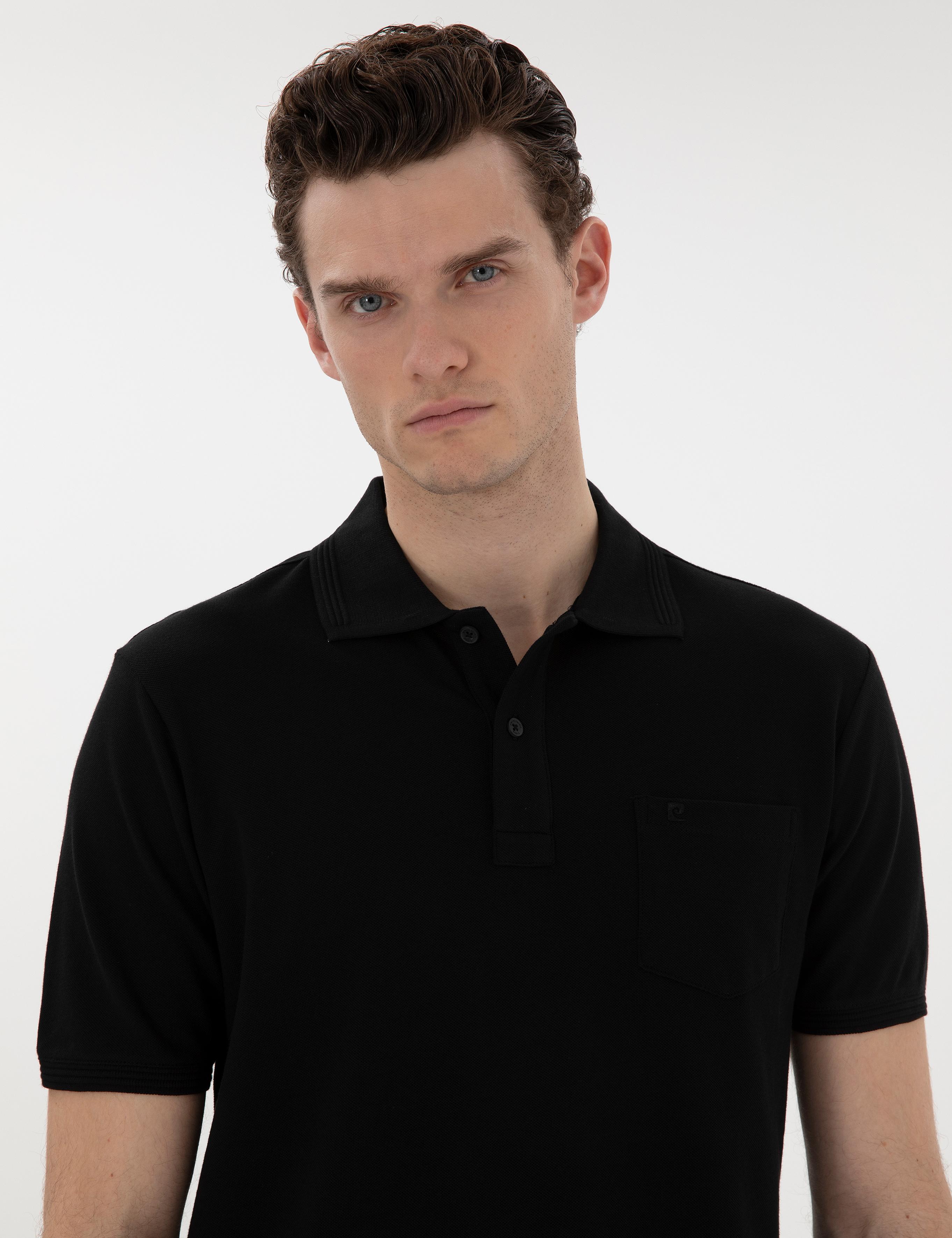 Siyah Regular Fit Kıvrılmaz Polo Yaka Basic Tişört