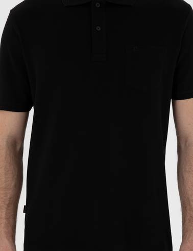 Siyah Regular Fit Kıvrılmaz Polo Yaka Basic Tişört