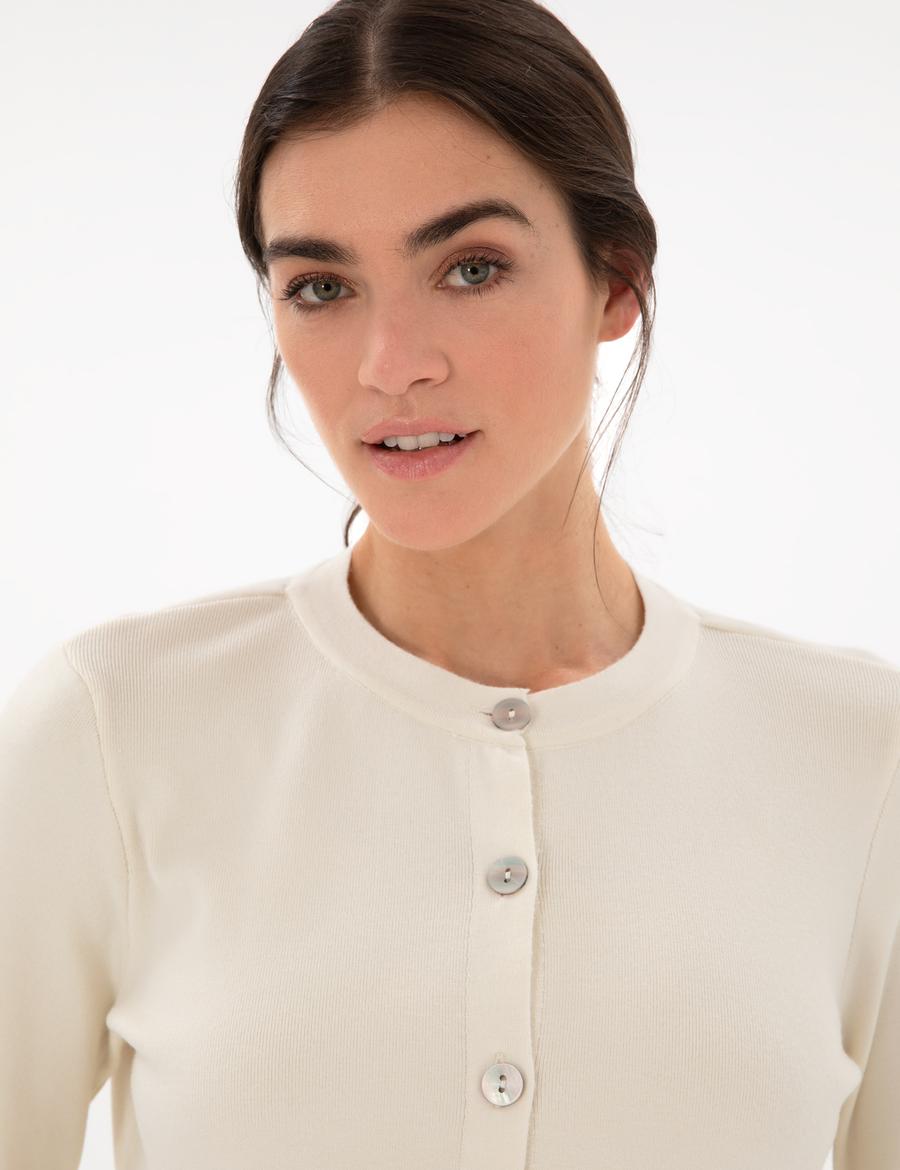 Ekru Slim Fit Triko Hırka