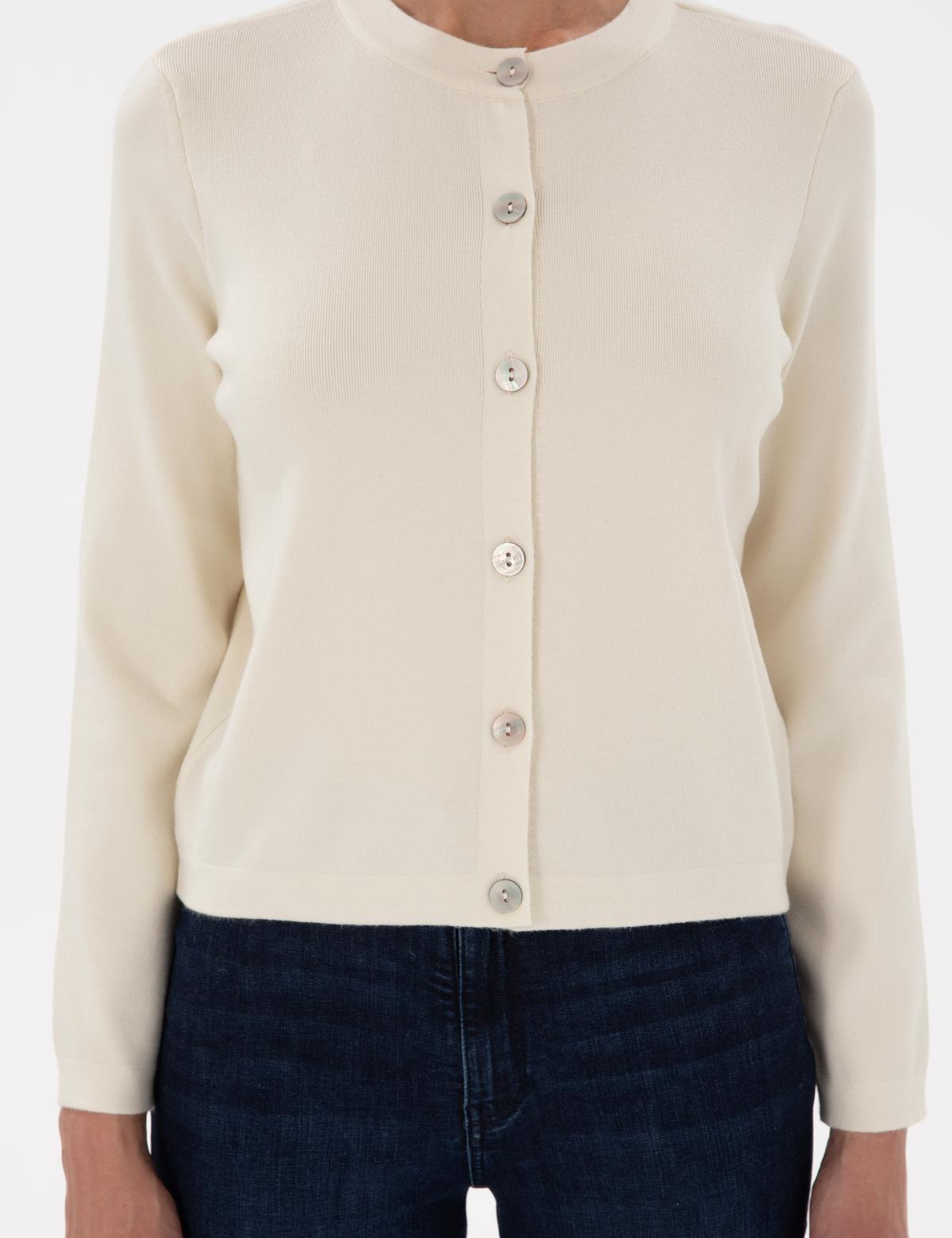 Ekru Slim Fit Triko Hırka - 50299413011