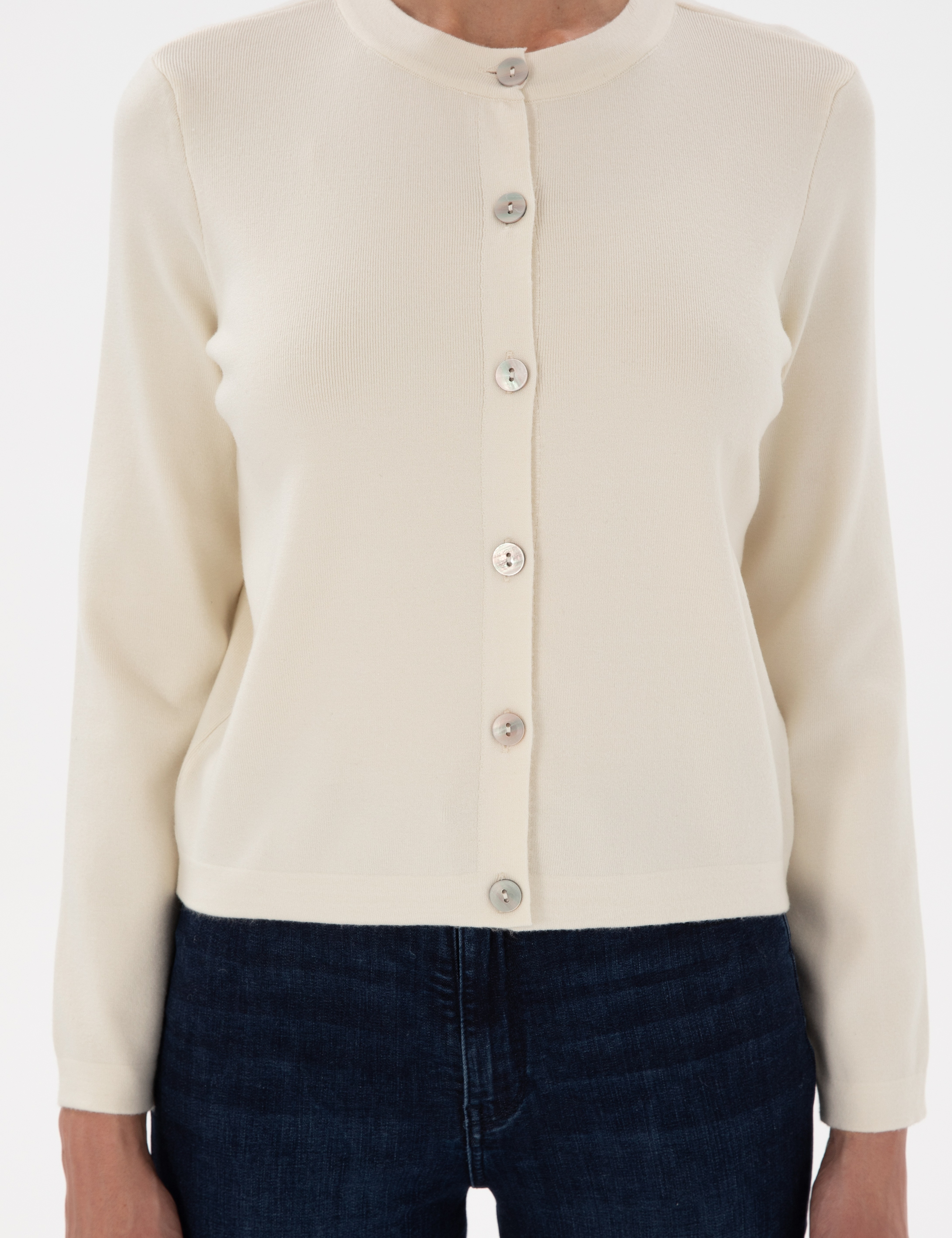 Ekru Slim Fit Triko Hırka - Image 6