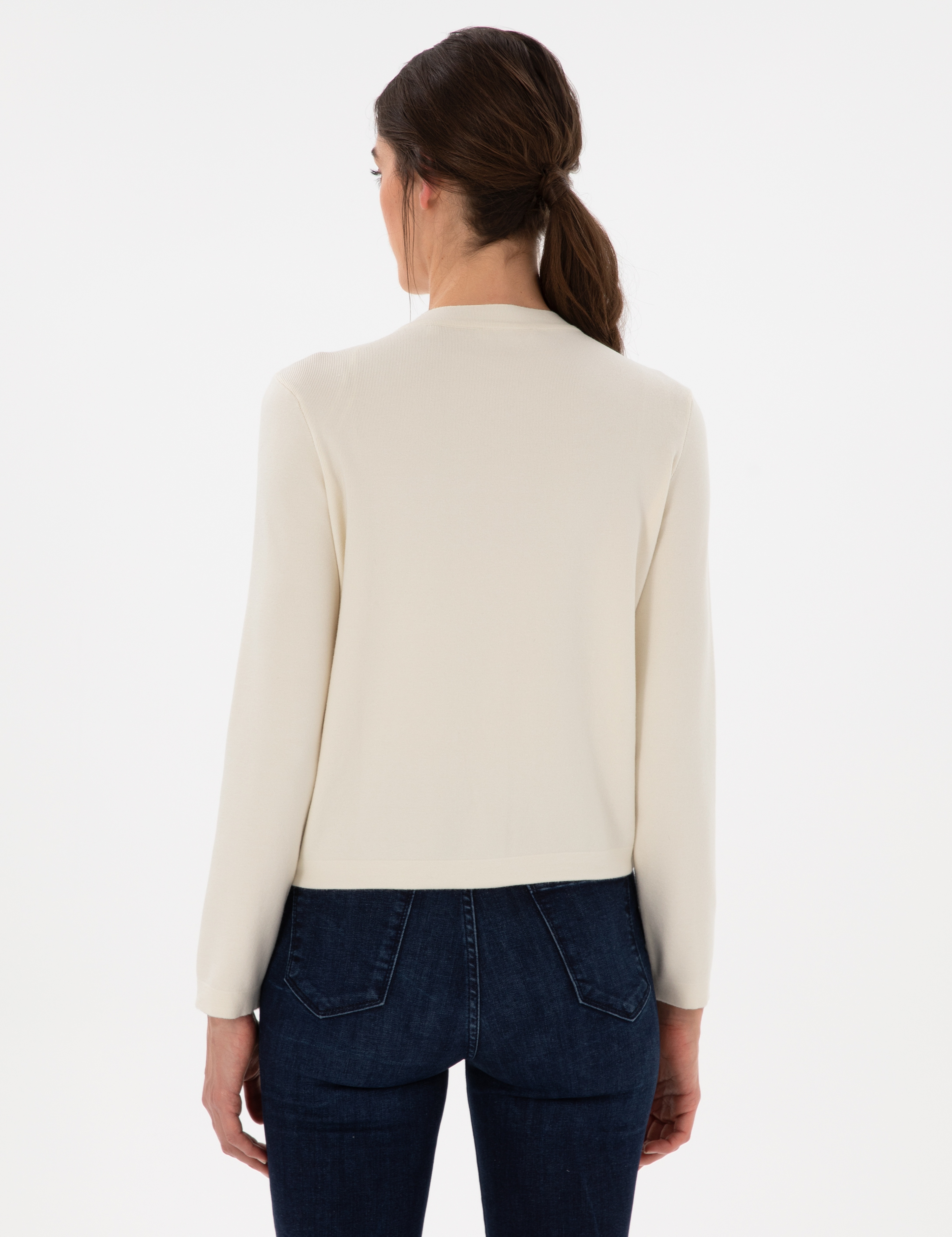 Ekru Slim Fit Triko Hırka - Image 5
