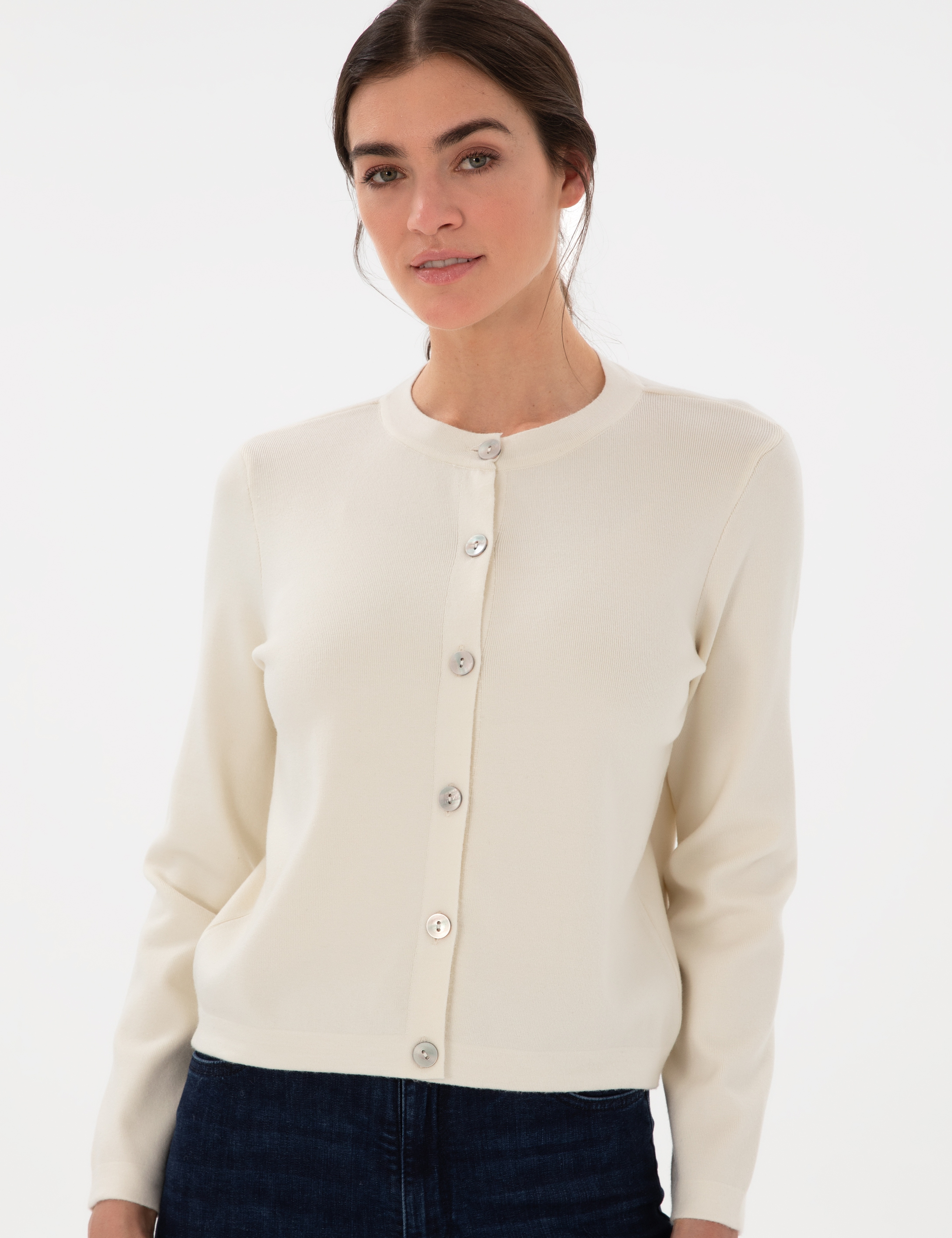 Ekru Slim Fit Triko Hırka - Image 3