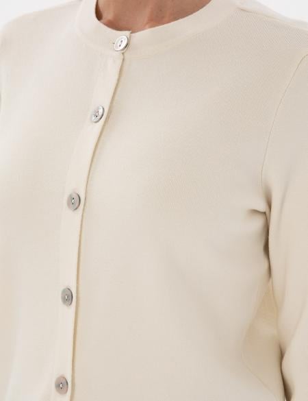 Ekru Slim Fit Triko Hırka - 50299413011