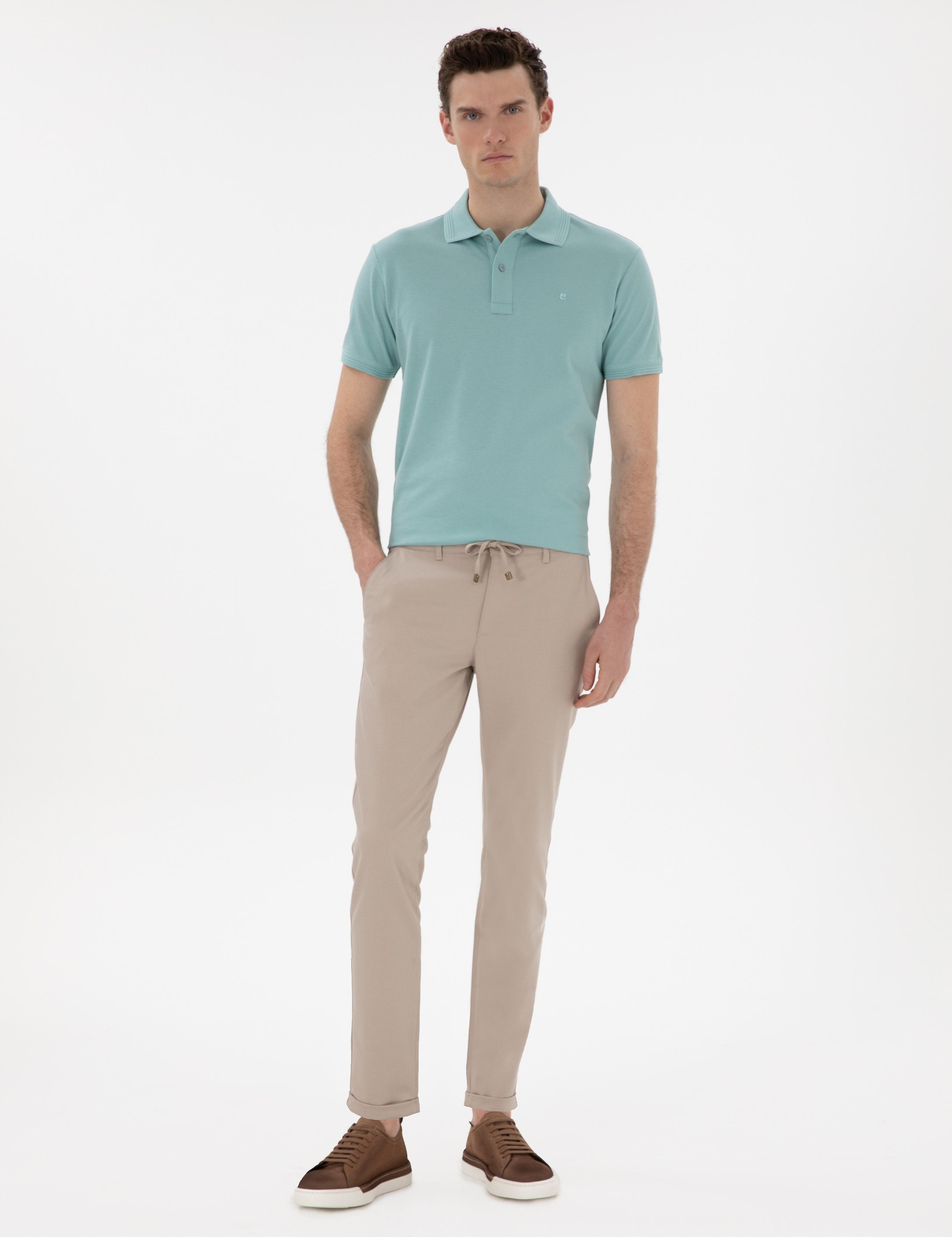 Bej Slim Fit Bağcıklı Kanvas Pantolon