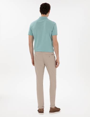 Bej Slim Fit Bağcıklı Kanvas Pantolon