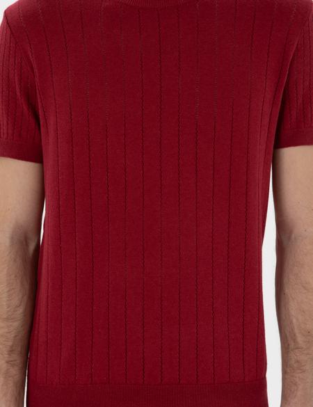 Nar Çiçeği Keten Karışımlı Regular Fit Bisiklet Yaka Triko Tişört - 50305992021