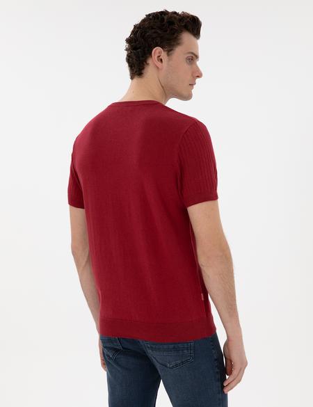 Nar Çiçeği Keten Karışımlı Regular Fit Bisiklet Yaka Triko Tişört - 50305992021