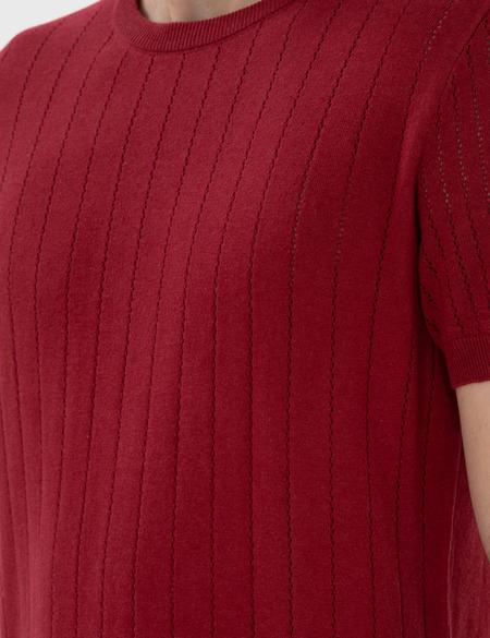 Nar Çiçeği Keten Karışımlı Regular Fit Bisiklet Yaka Triko Tişört - 50305992021