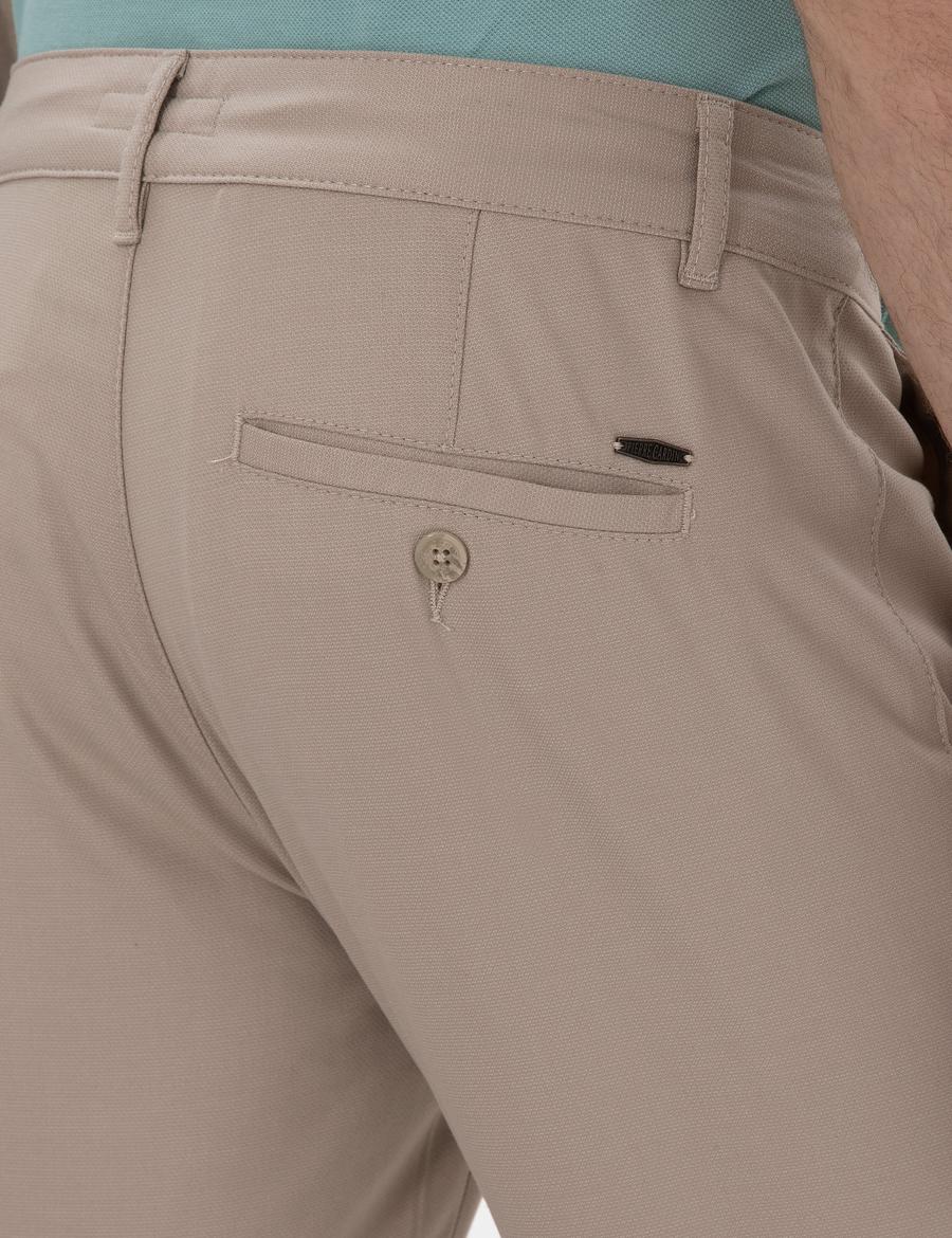 Bej Slim Fit Bağcıklı Kanvas Pantolon