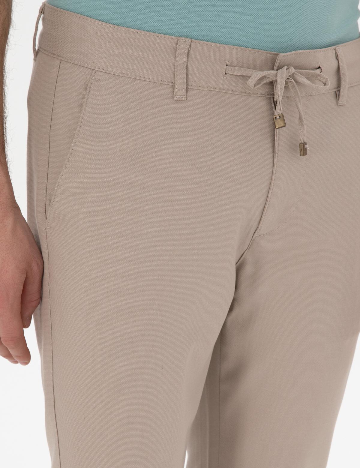 Bej Slim Fit Bağcıklı Kanvas Pantolon - 50305260079