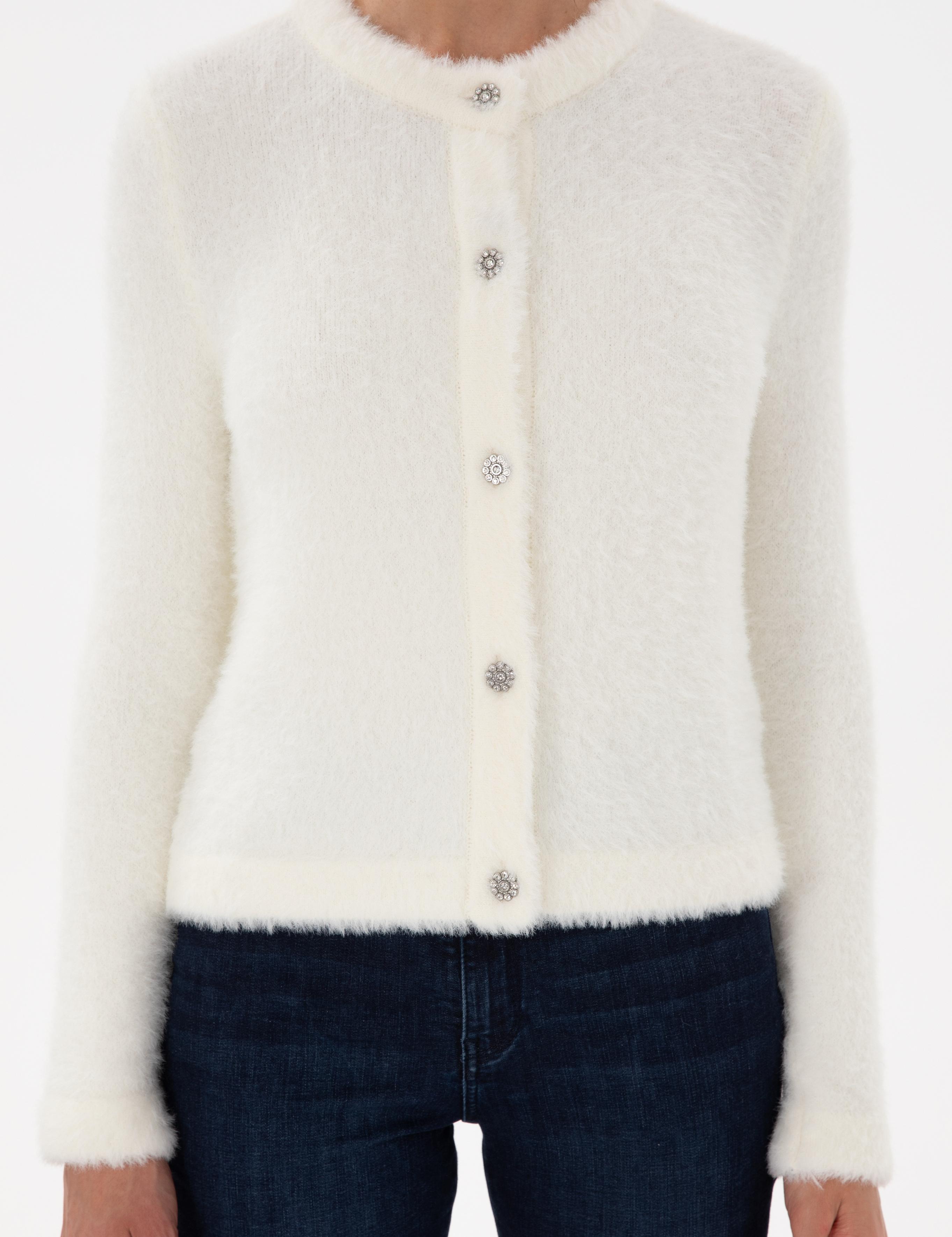 Ekru Slim Fit Triko Hırka