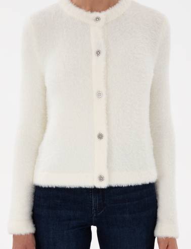 Ekru Slim Fit Triko Hırka