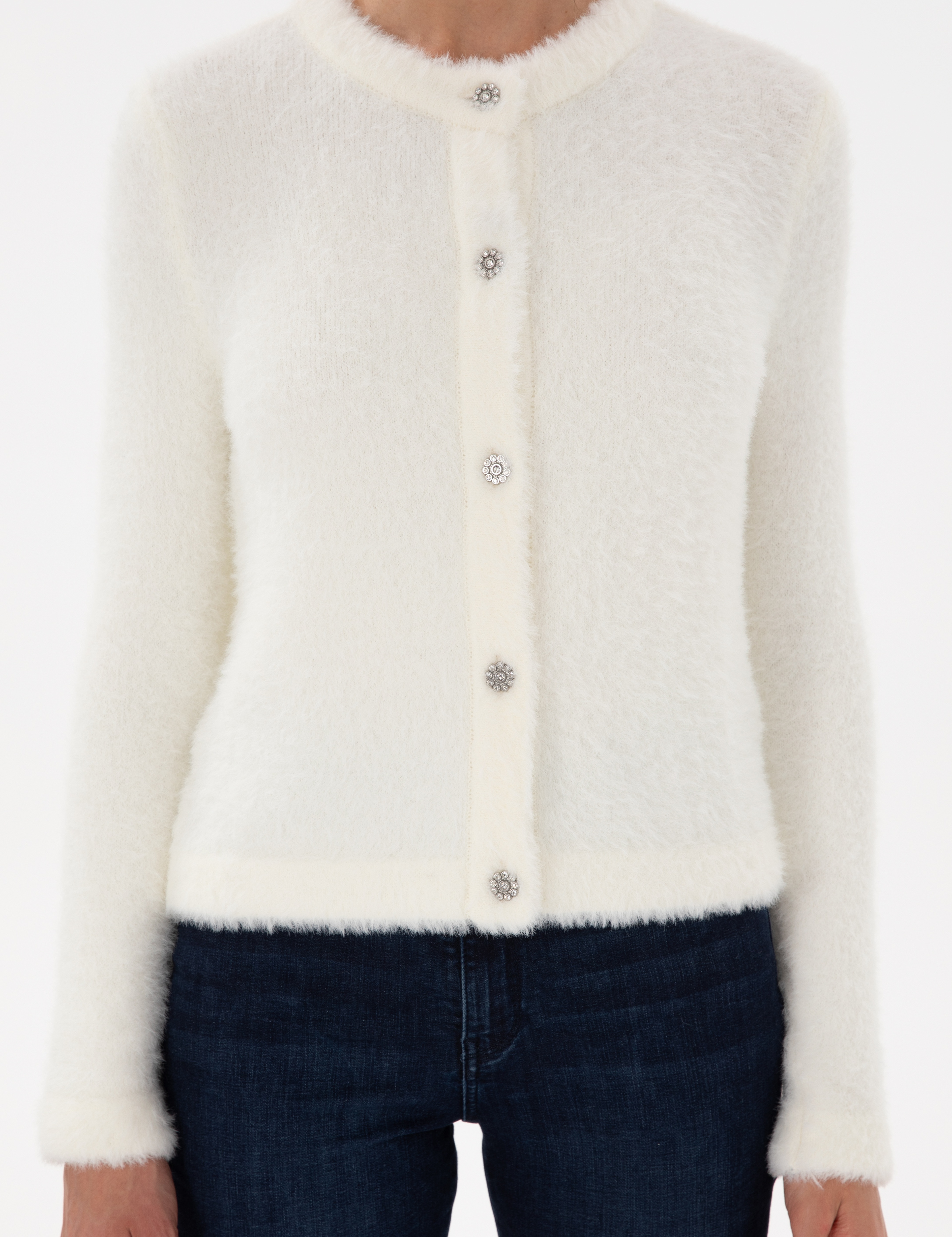 Ekru Slim Fit Triko Hırka - Image 6