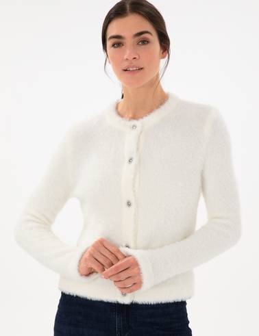 Ekru Slim Fit Triko Hırka