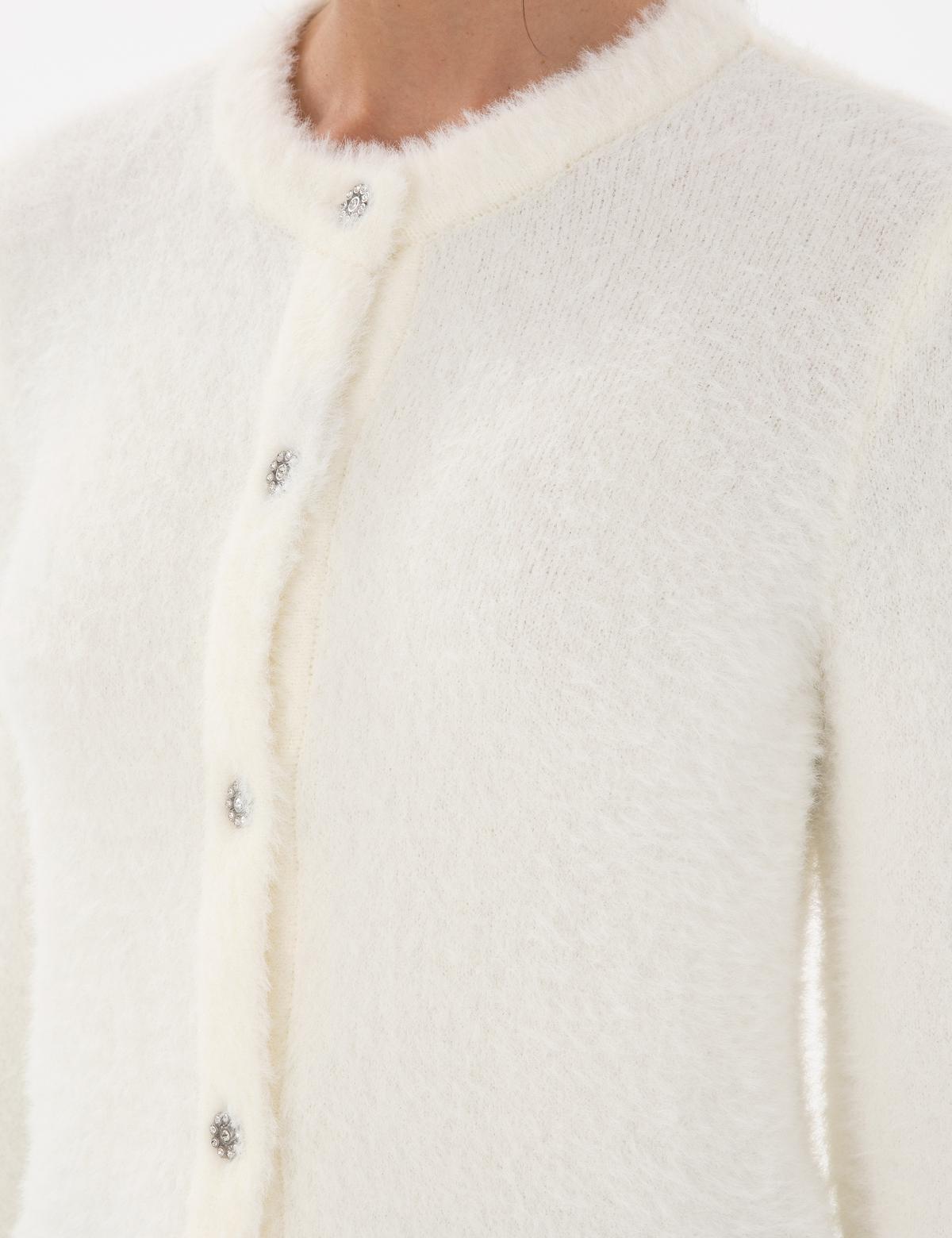 Ekru Slim Fit Triko Hırka - 50296579007