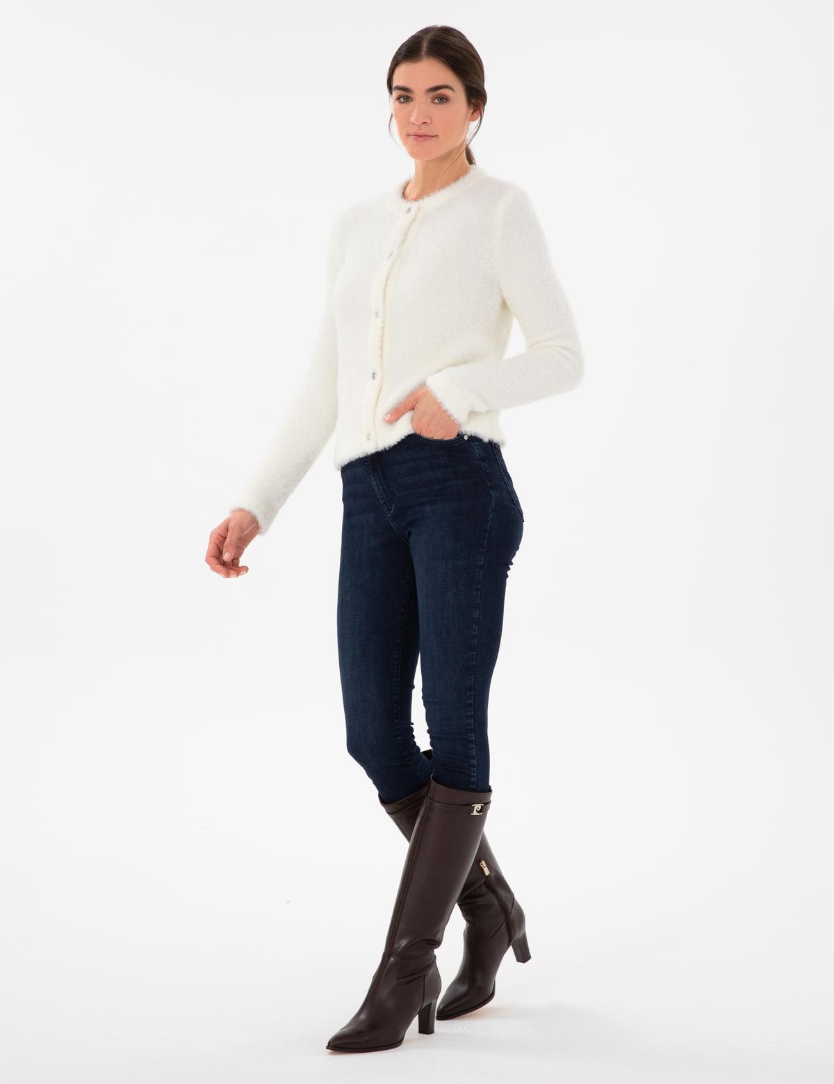 Ekru Slim Fit Triko Hırka - 50296579007