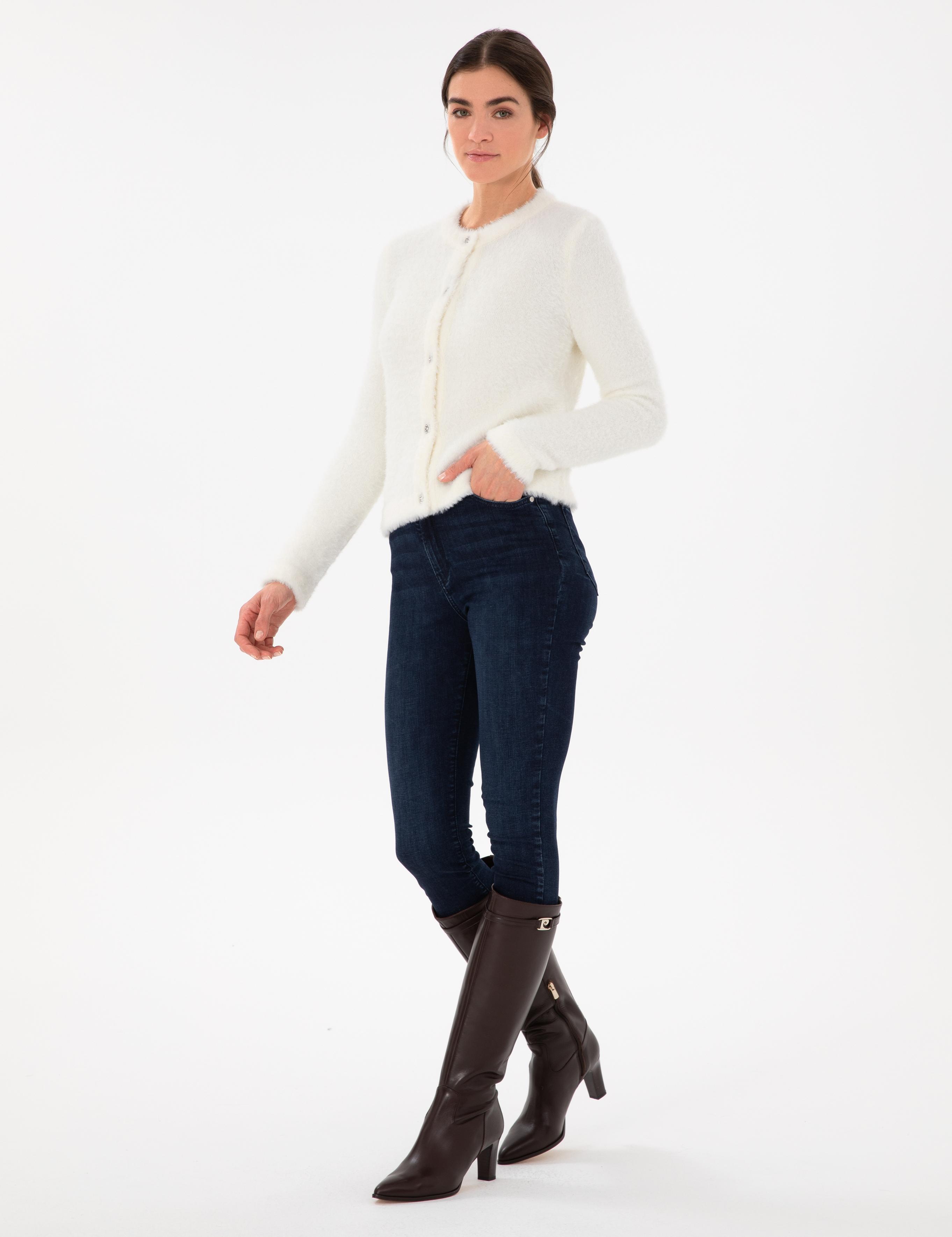 Ekru Slim Fit Triko Hırka