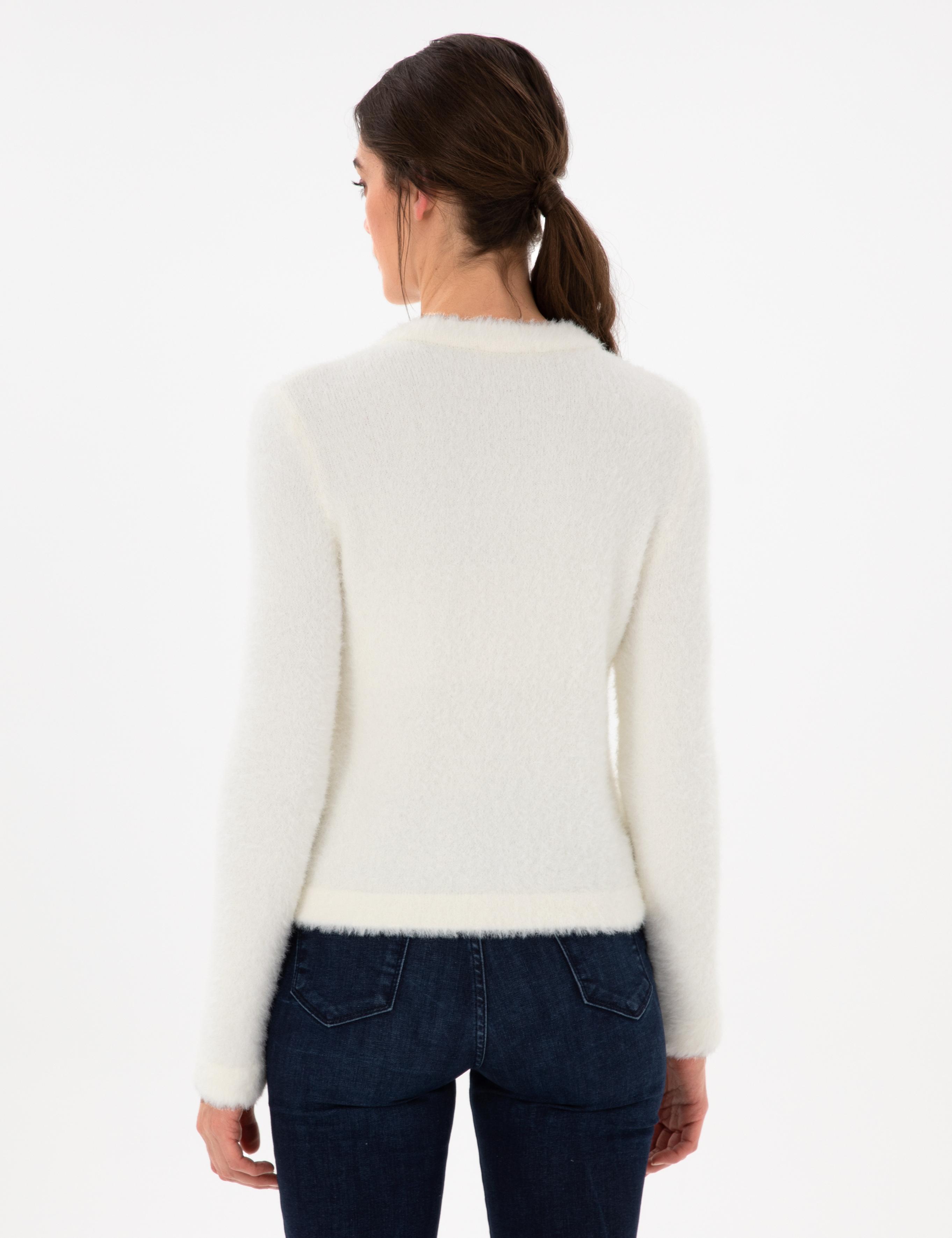 Ekru Slim Fit Triko Hırka