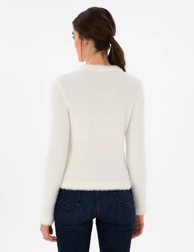 Ekru Slim Fit Triko Hırka