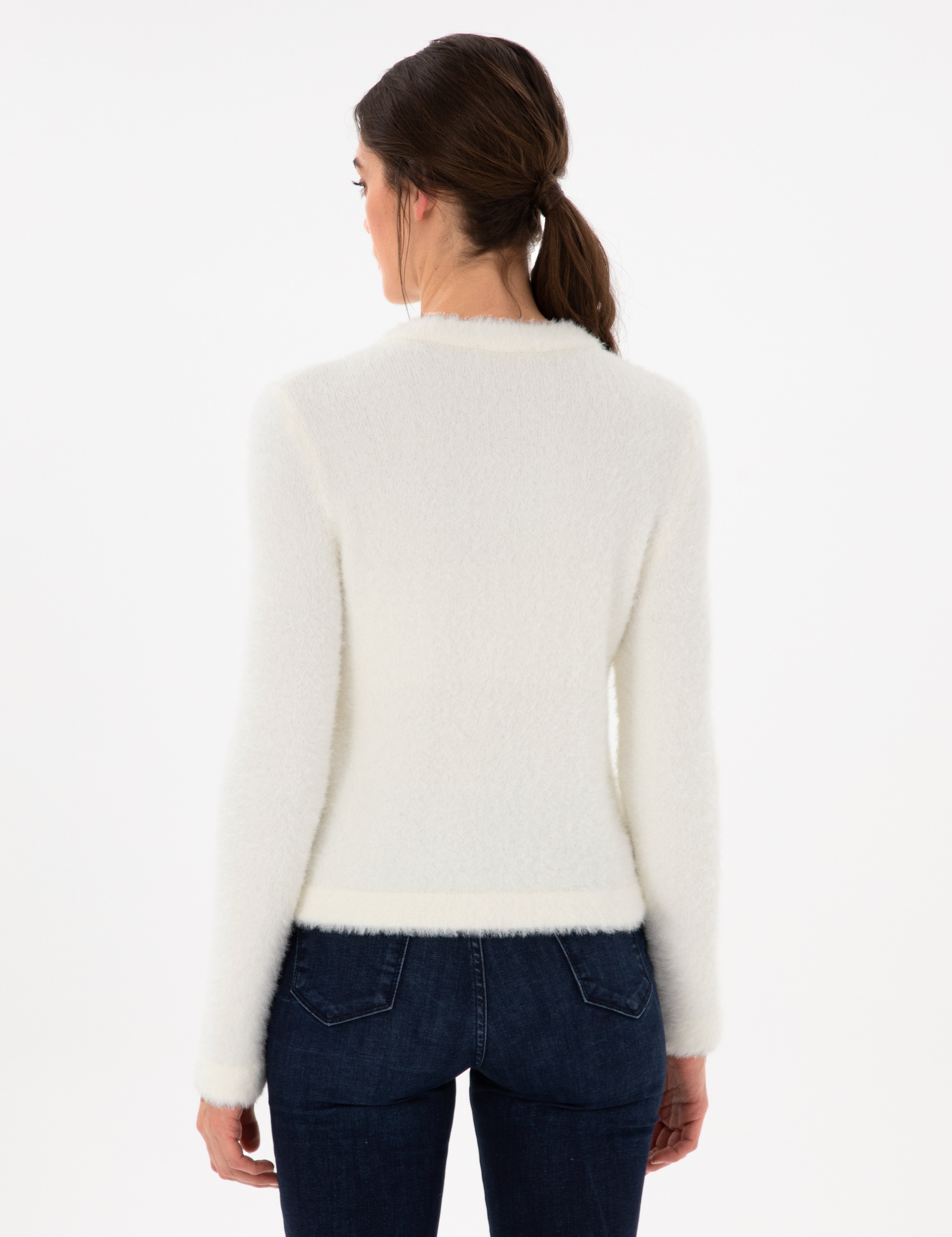 Ekru Slim Fit Triko Hırka - Image 5