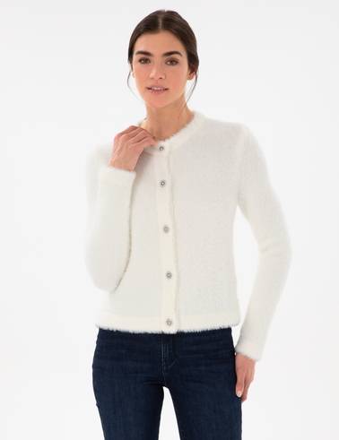 Ekru Slim Fit Triko Hırka