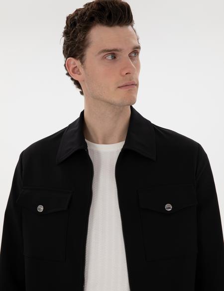 Siyah Regular Fit Fermuarlı Ceket - 50306056044