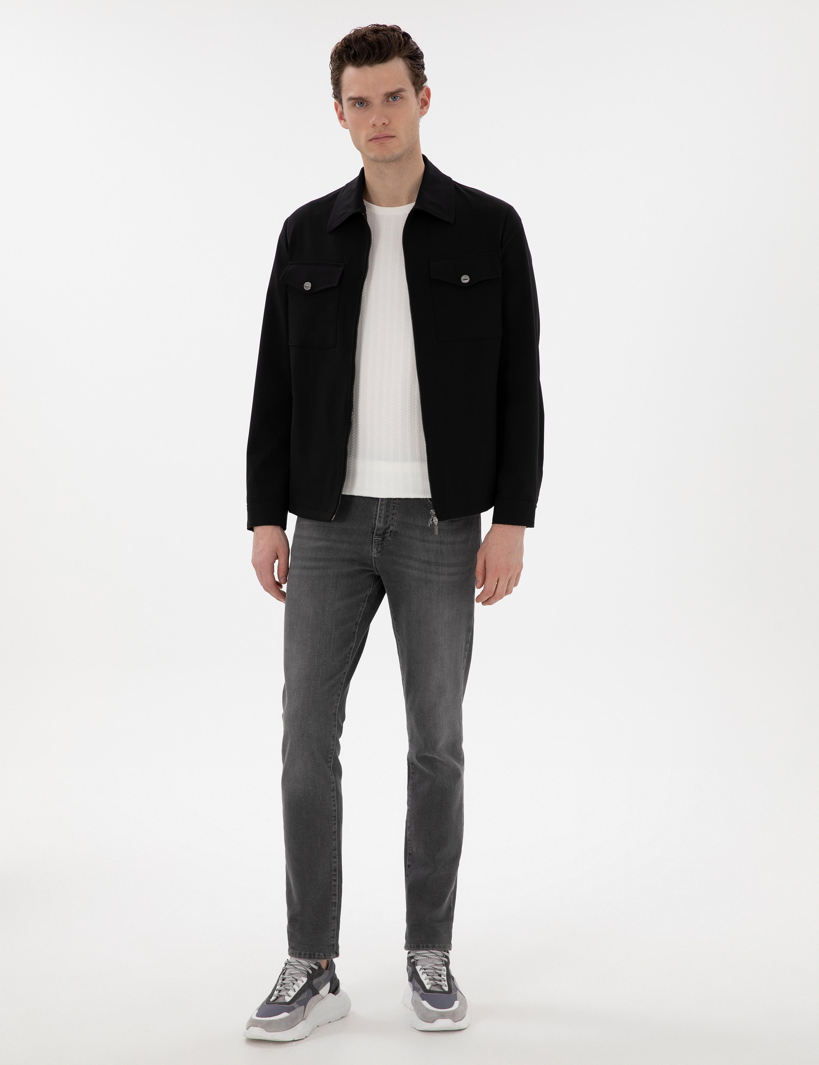 Siyah Regular Fit Fermuarlı Ceket