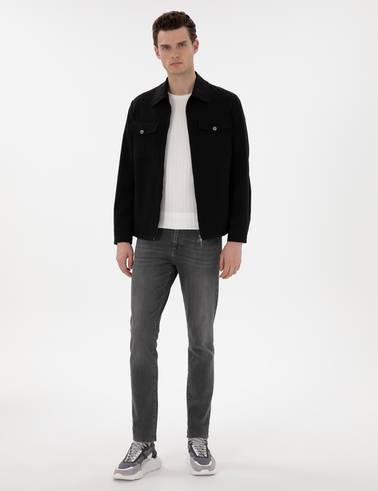Siyah Regular Fit Fermuarlı Ceket
