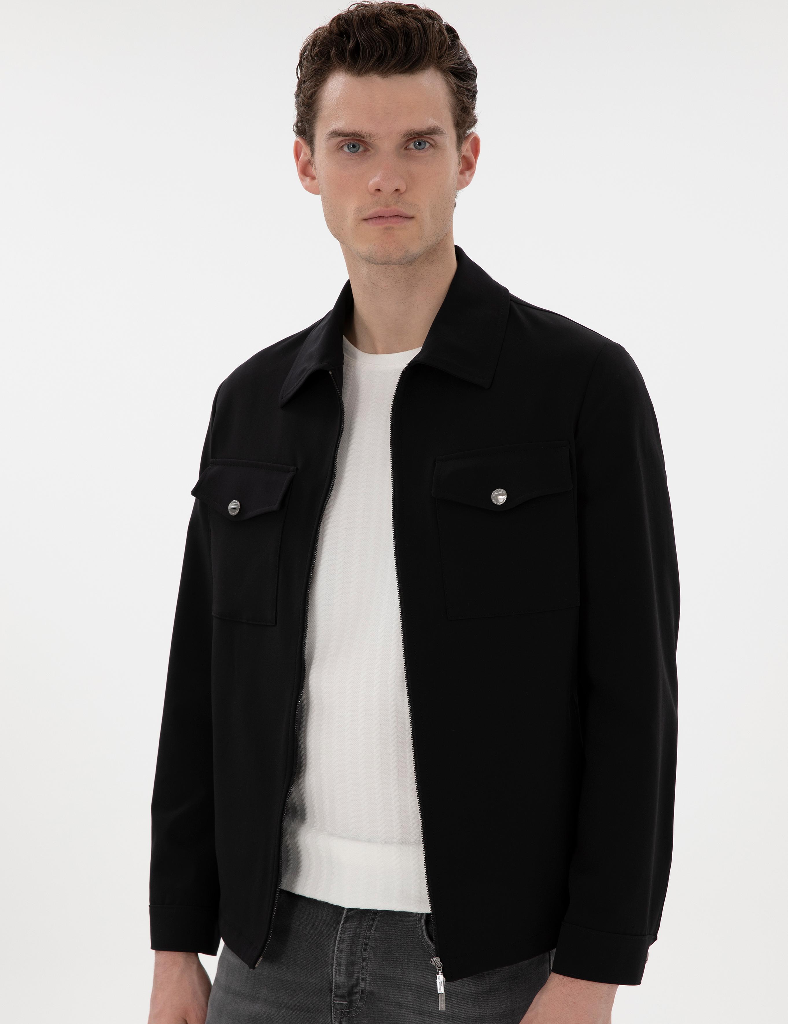 Siyah Regular Fit Fermuarlı Ceket