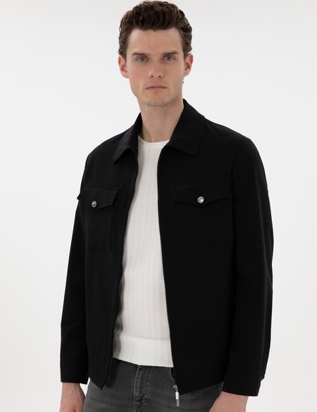 Siyah Regular Fit Fermuarlı Ceket - 50306056044