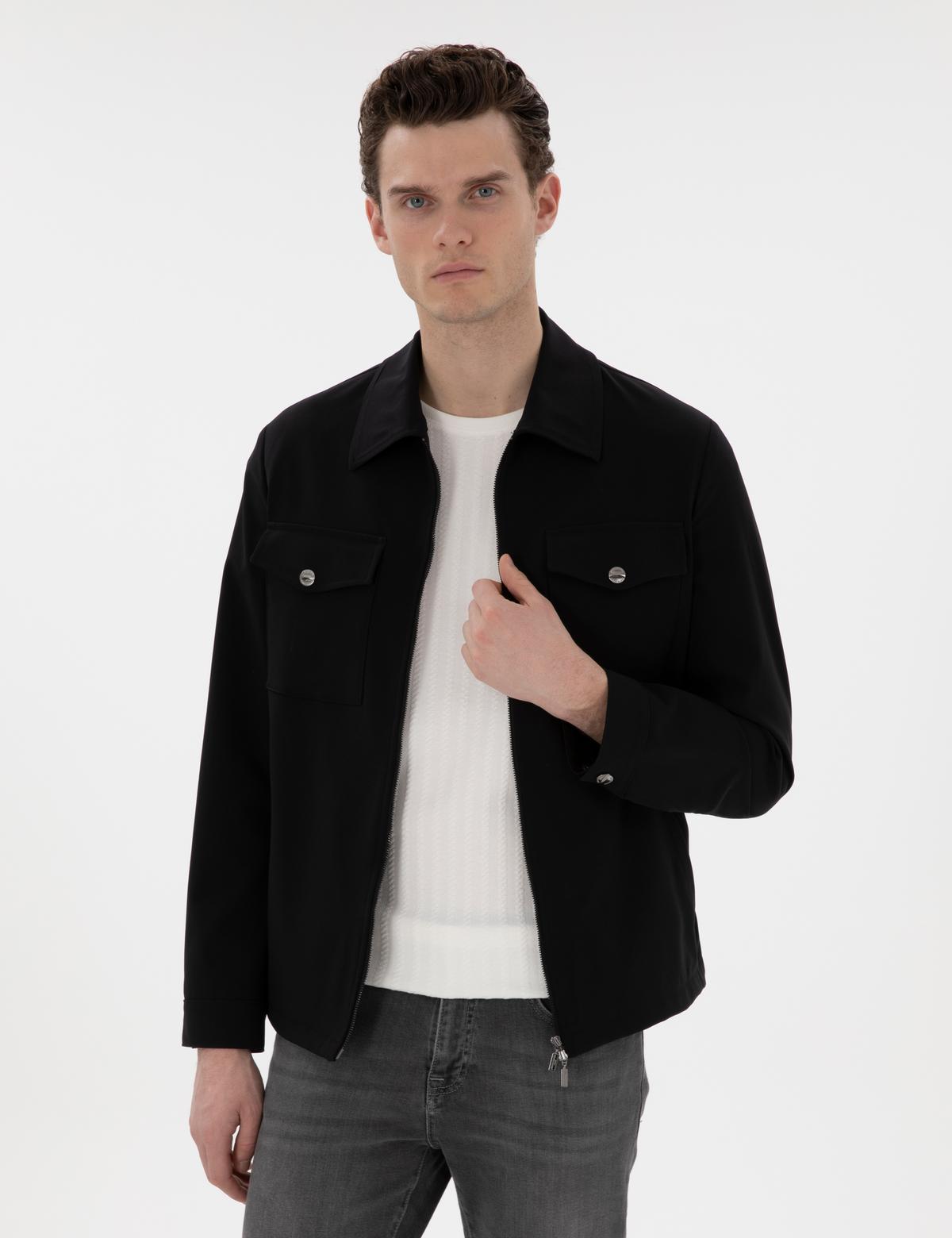 Siyah Regular Fit Fermuarlı Ceket