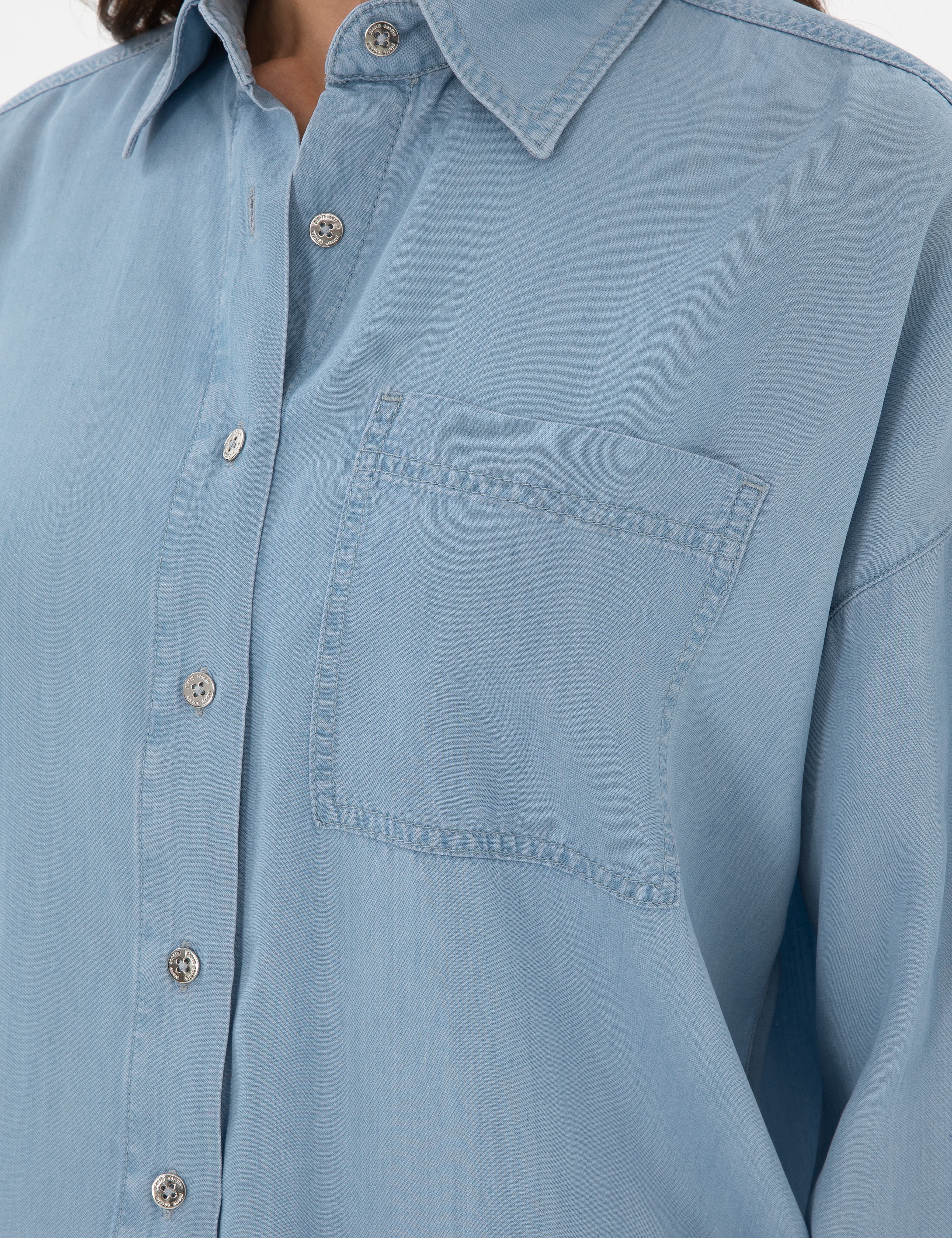 Mavi Oversize Jean Gömlek - Image 7