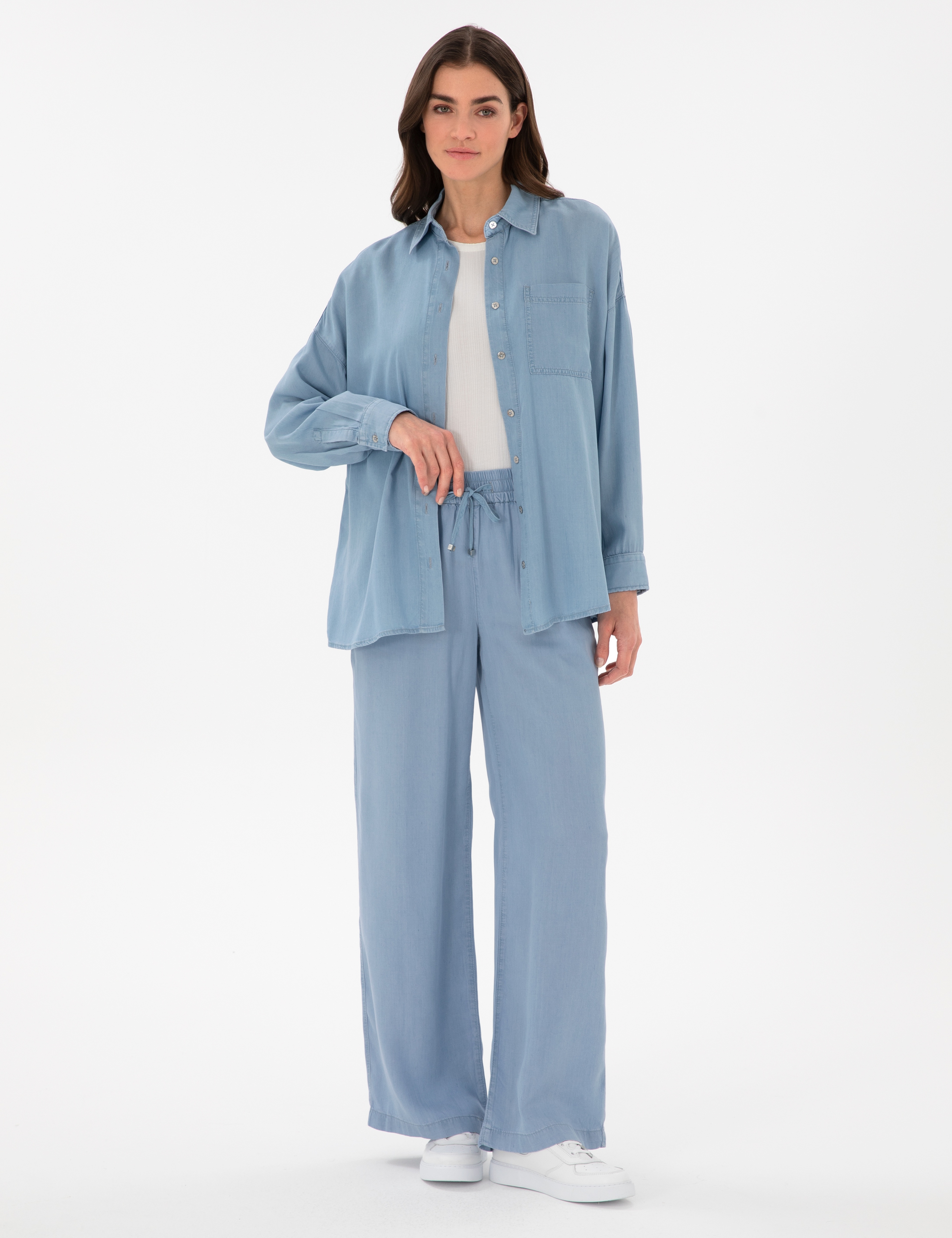 Mavi Oversize Jean Gömlek - Image 4
