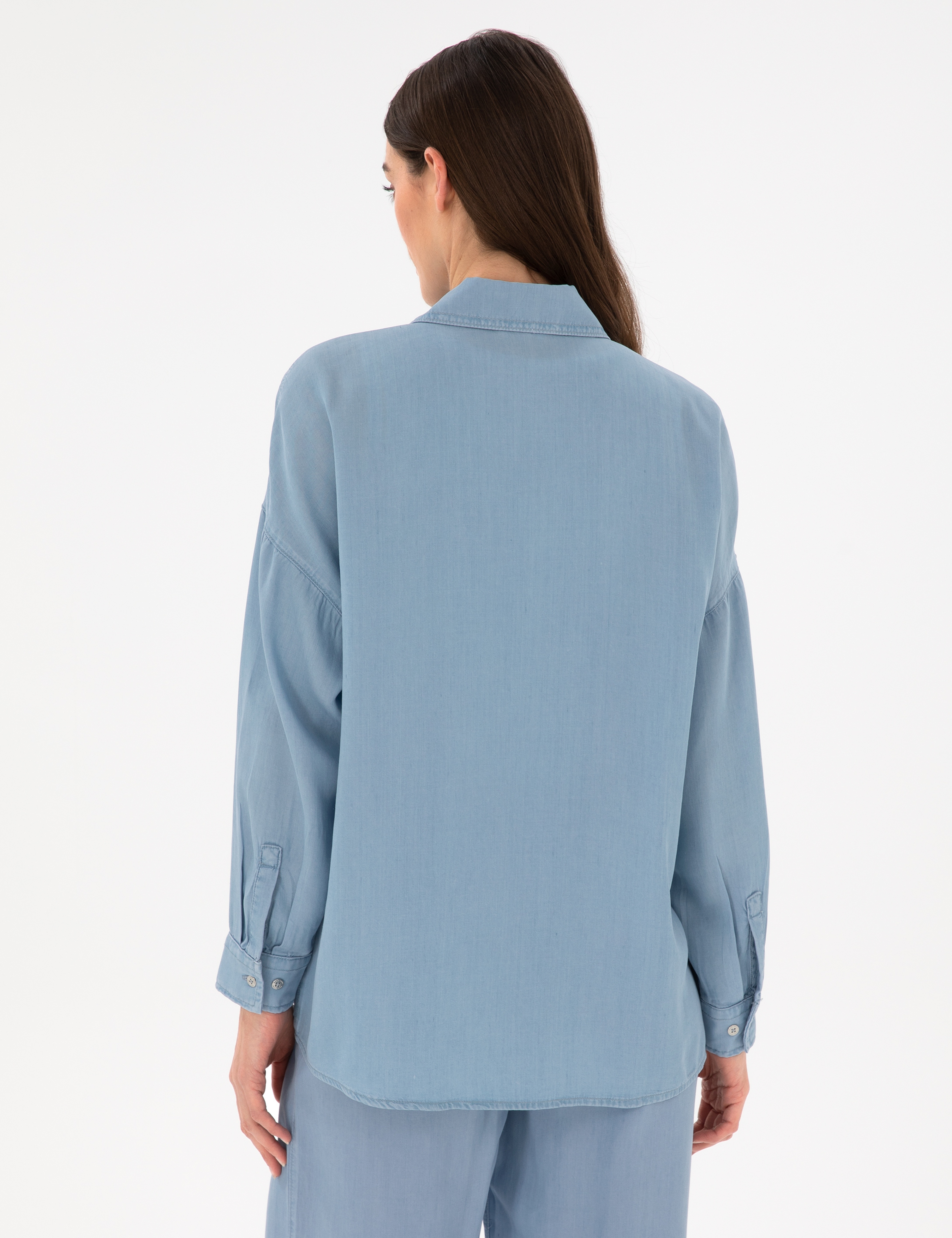 Mavi Oversize Jean Gömlek - Image 5