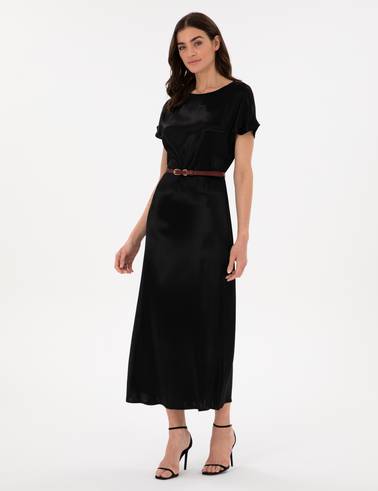 Siyah Comfort Fit Dokuma Elbise
