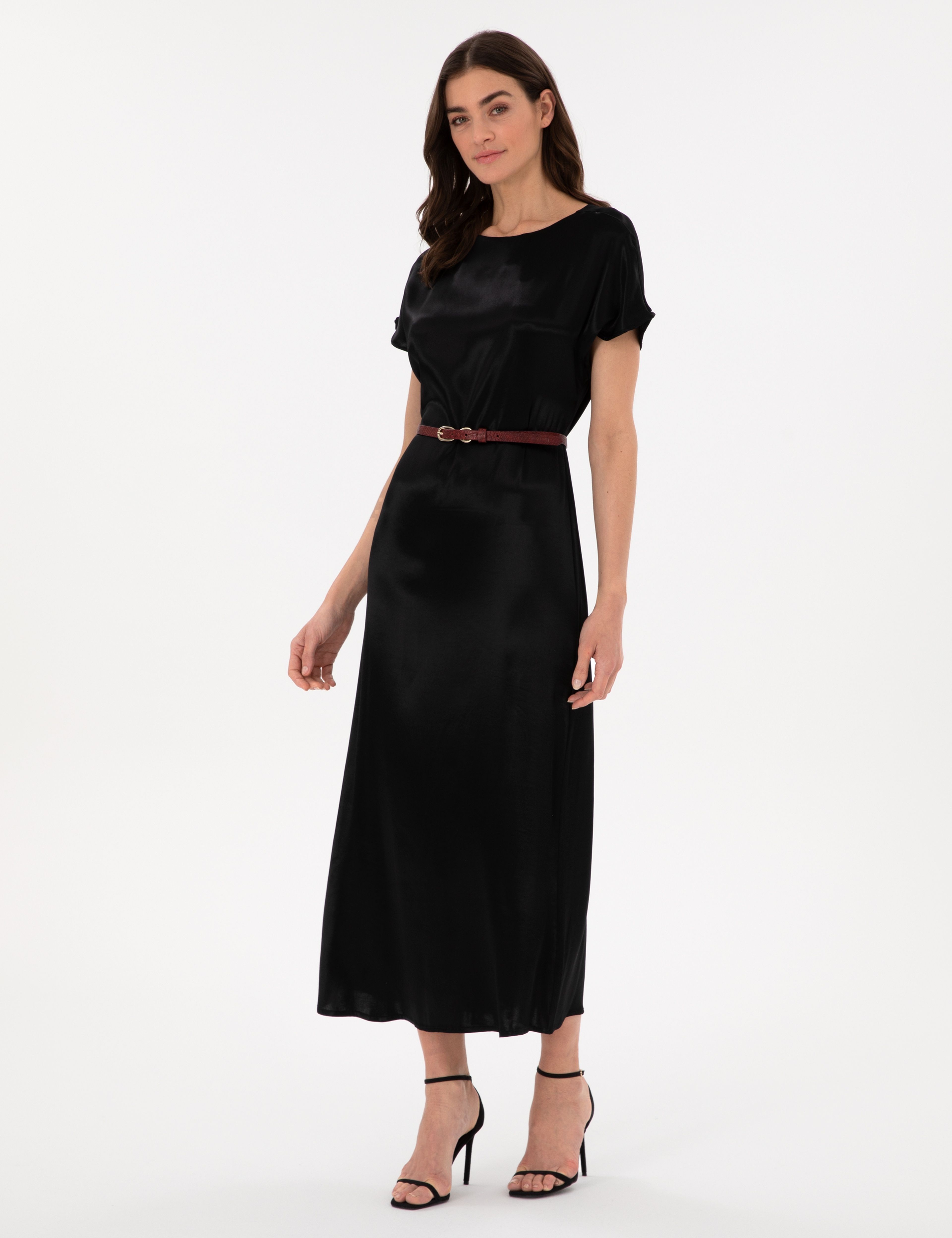 Siyah Comfort Fit Dokuma Elbise - Image 3